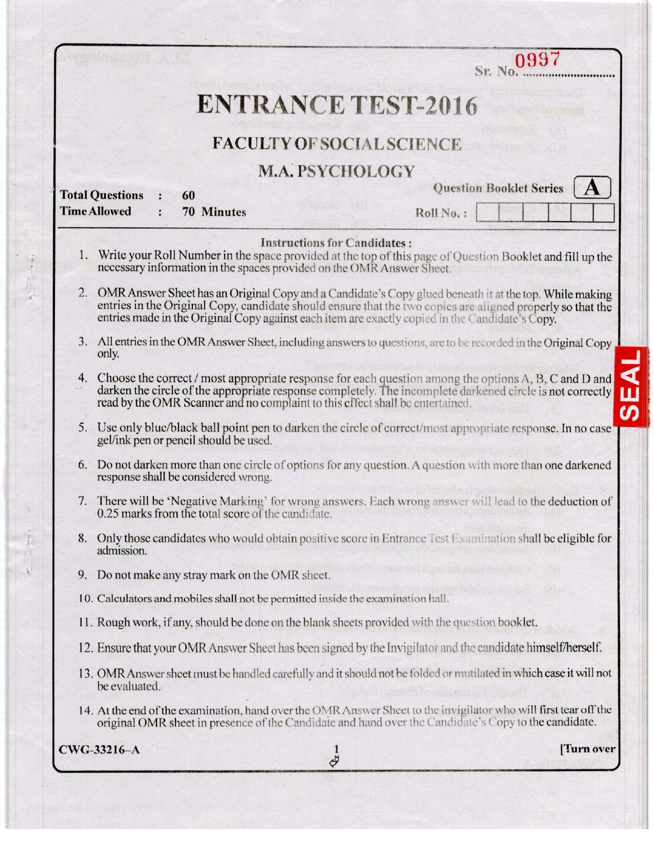 KUET 2024 M.A. Psychology Question Paper - Page 47