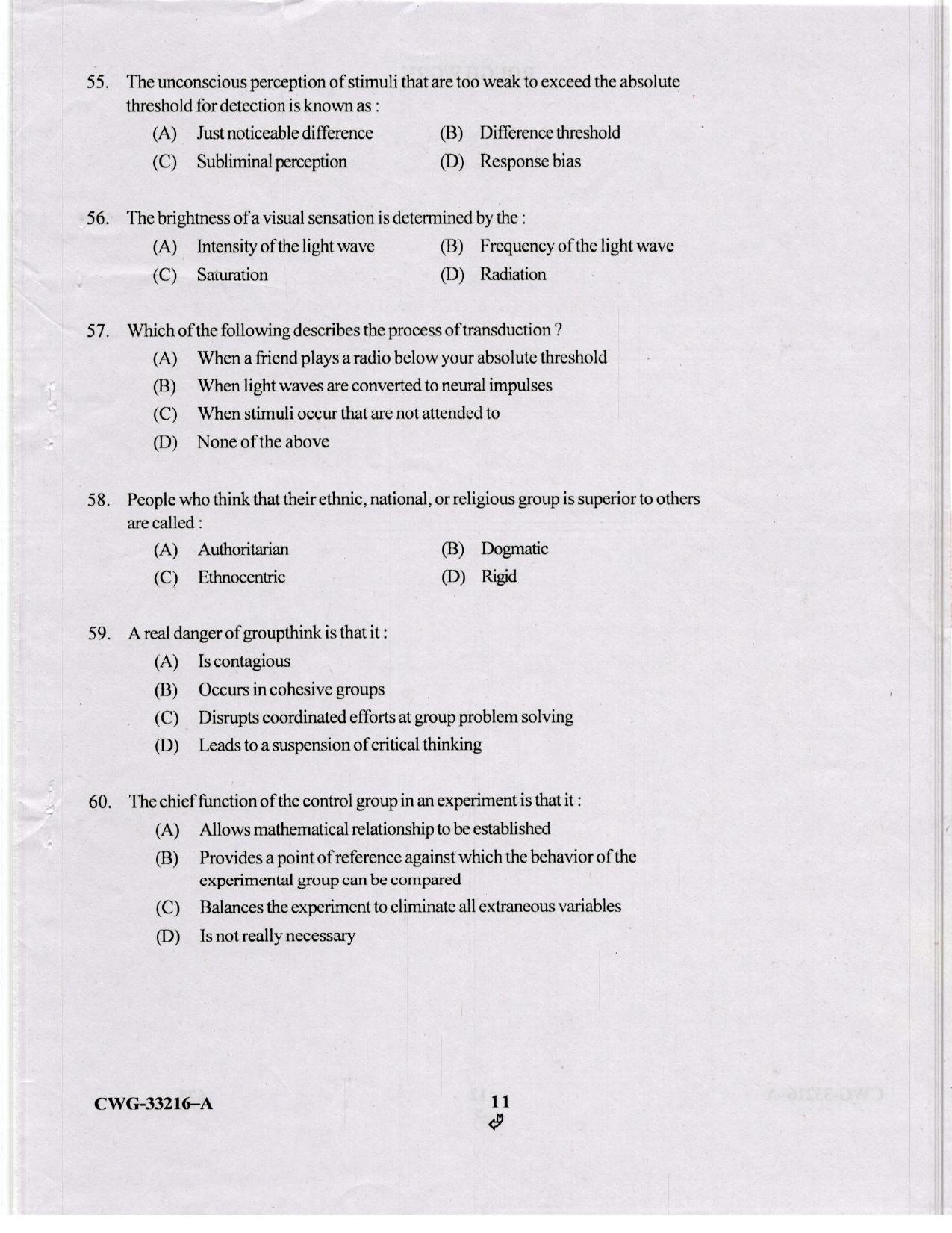 KUET 2024 M.A. Psychology Question Paper - Page 57