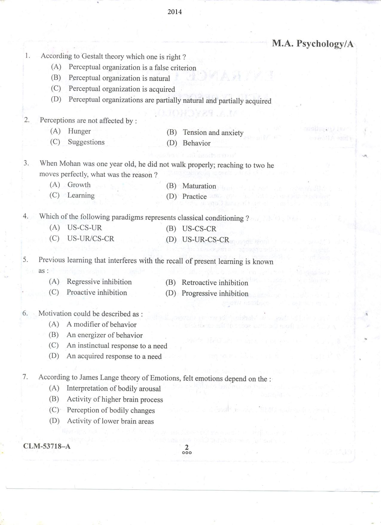 KUET 2024 M.A. Psychology Question Paper - Page 69