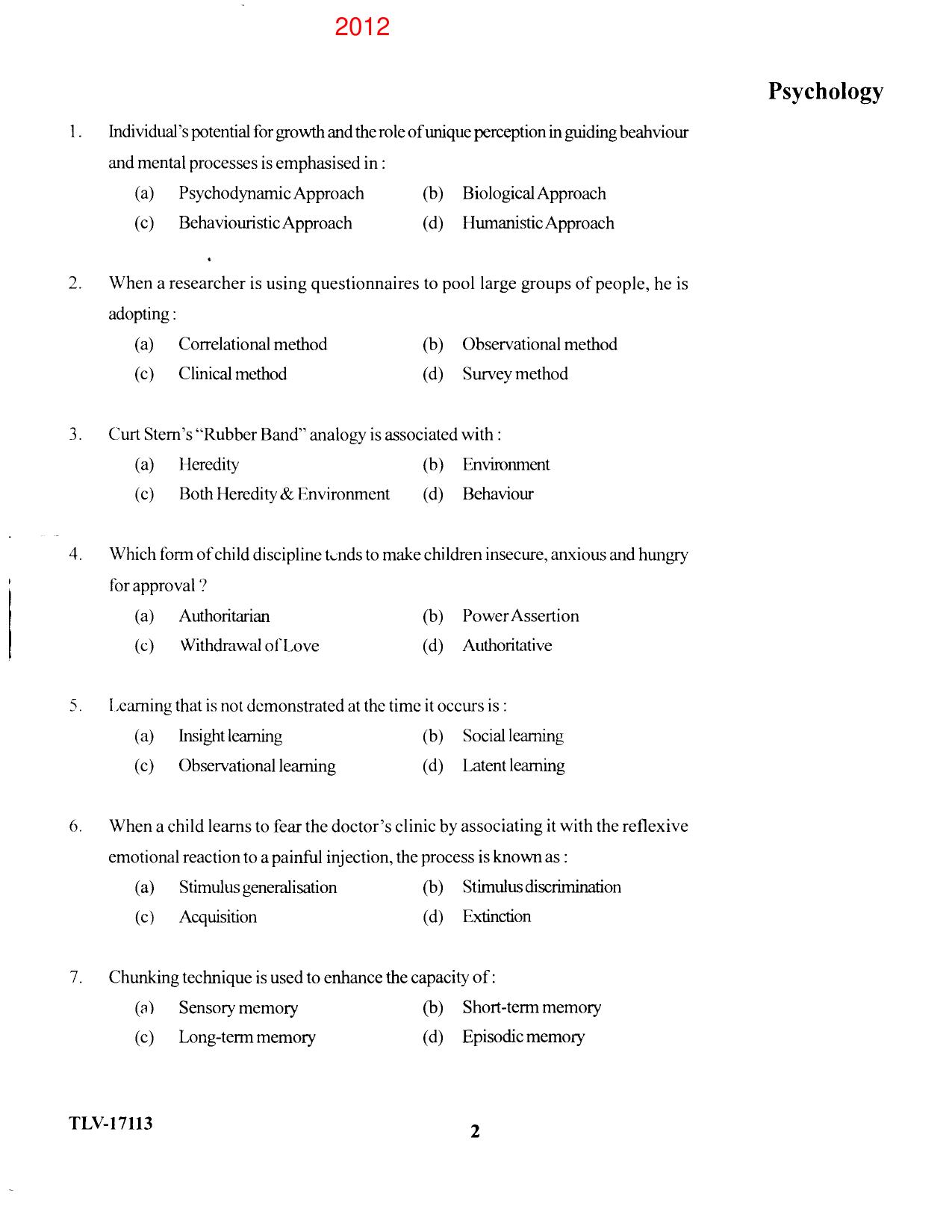 KUET 2024 M.A. Psychology Question Paper - Page 86