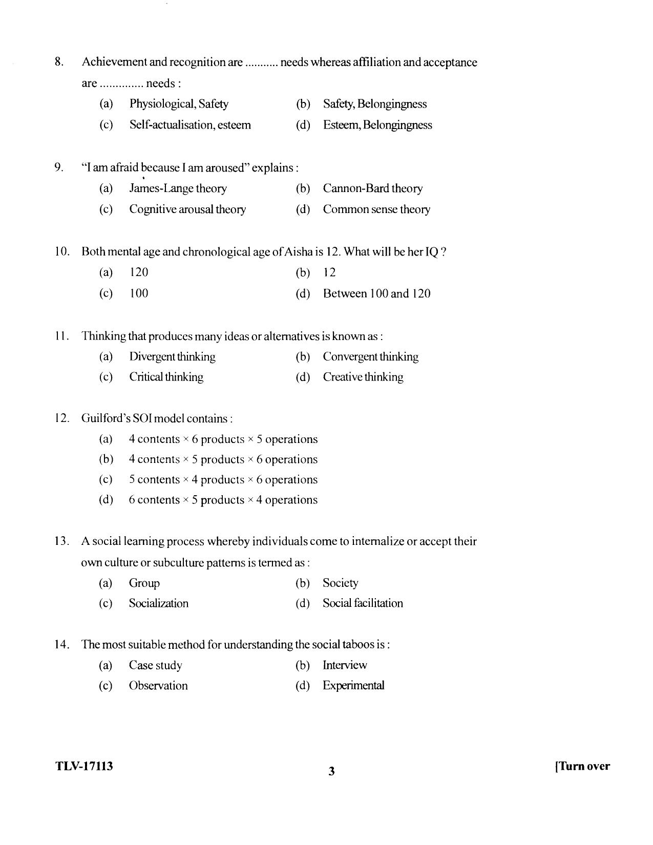 KUET 2024 M.A. Psychology Question Paper - Page 87