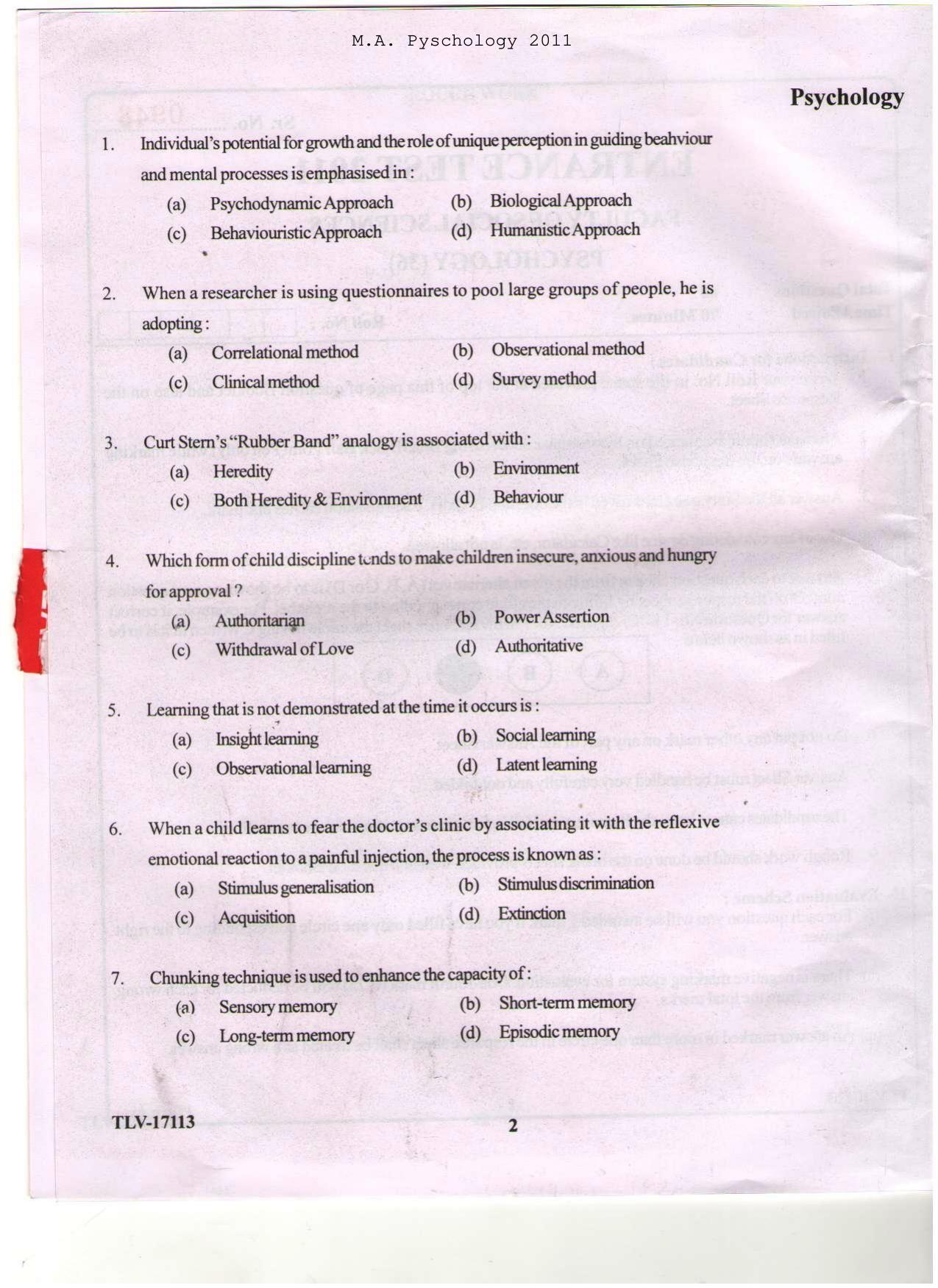 KUET 2024 M.A. Psychology Question Paper - Page 95