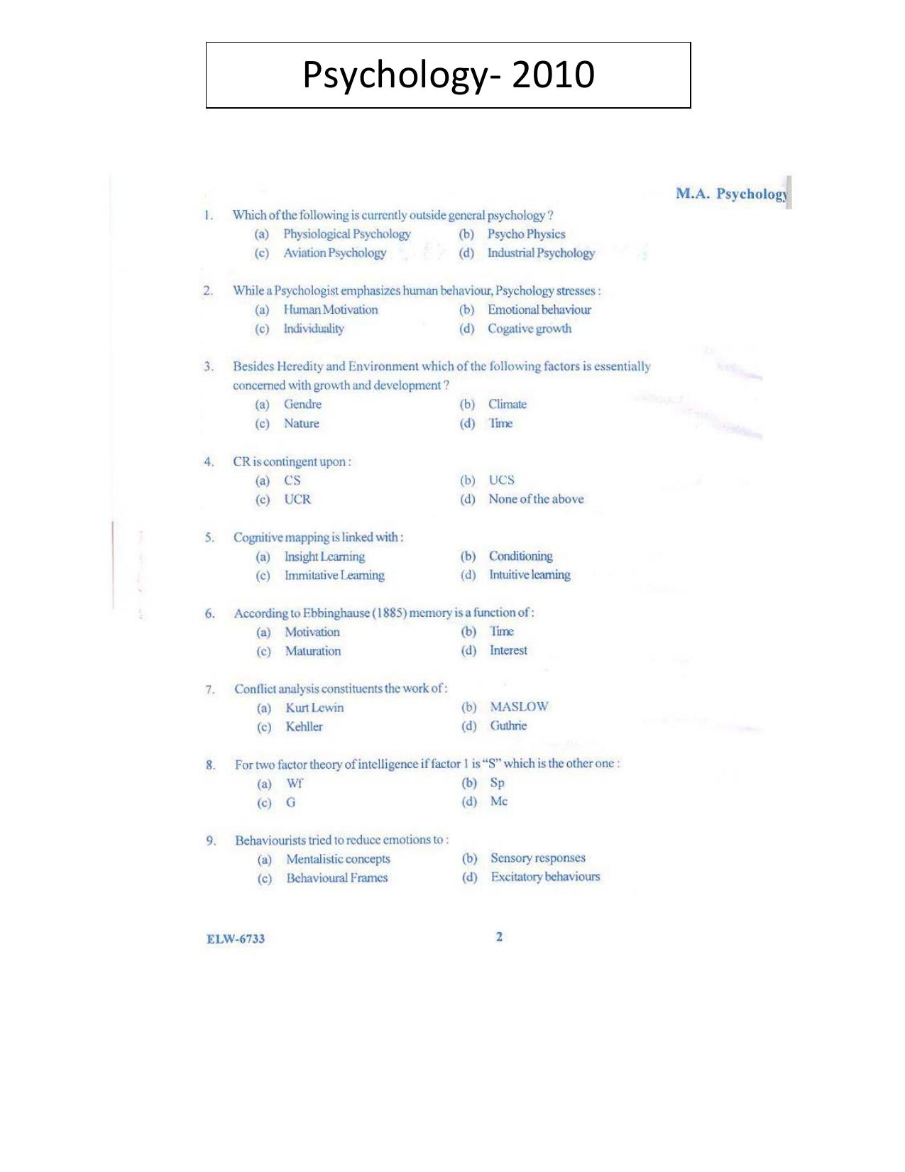 KUET 2024 M.A. Psychology Question Paper - Page 104