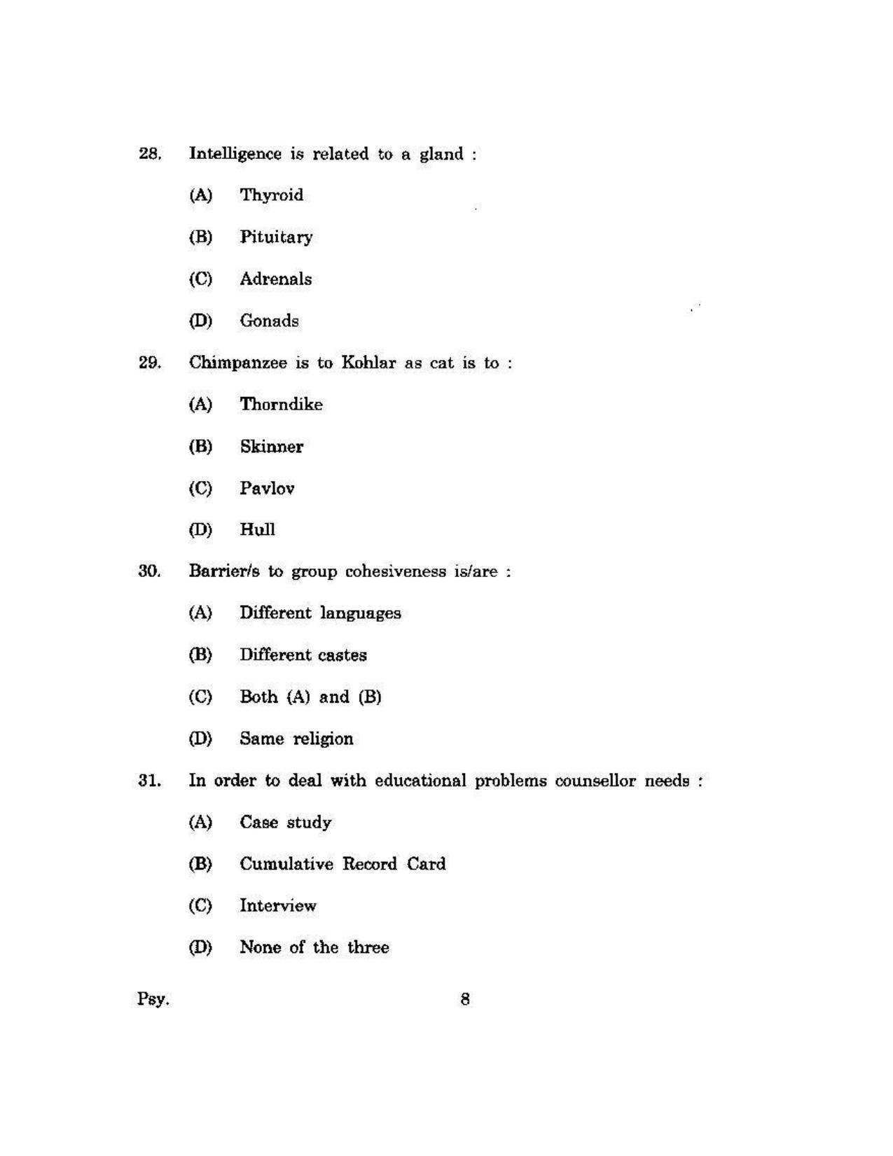 KUET 2024 M.A. Psychology Question Paper - Page 118