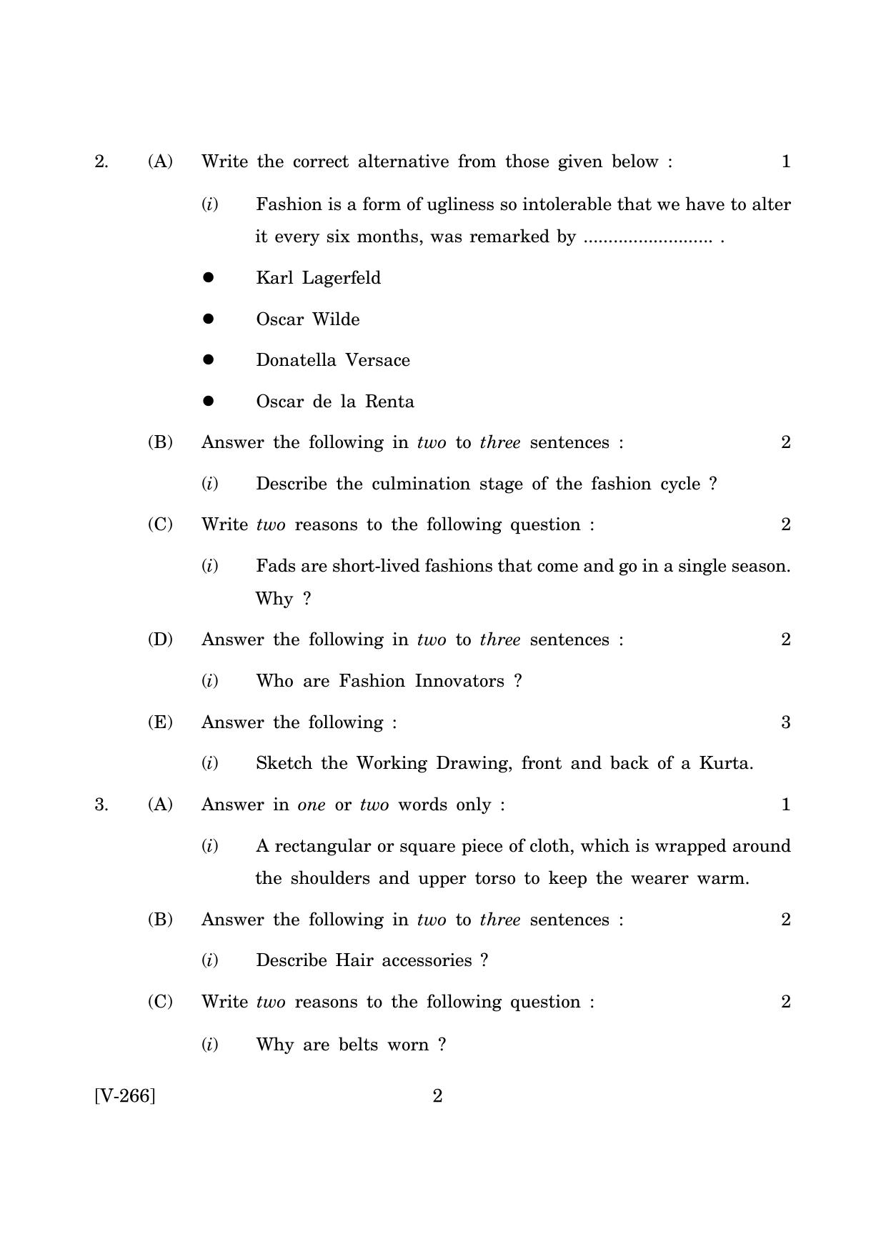Goa Board Class 12 Apparel Designing & Decoration  2019 (March 2019) Question Paper - Page 2