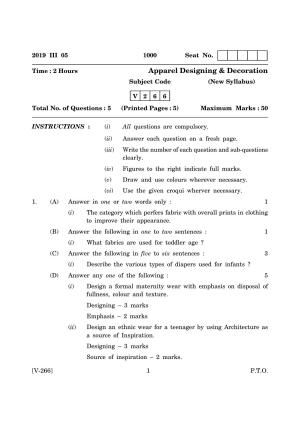 Goa Board Class 12 Apparel Designing & Decoration  2019 (March 2019) Question Paper