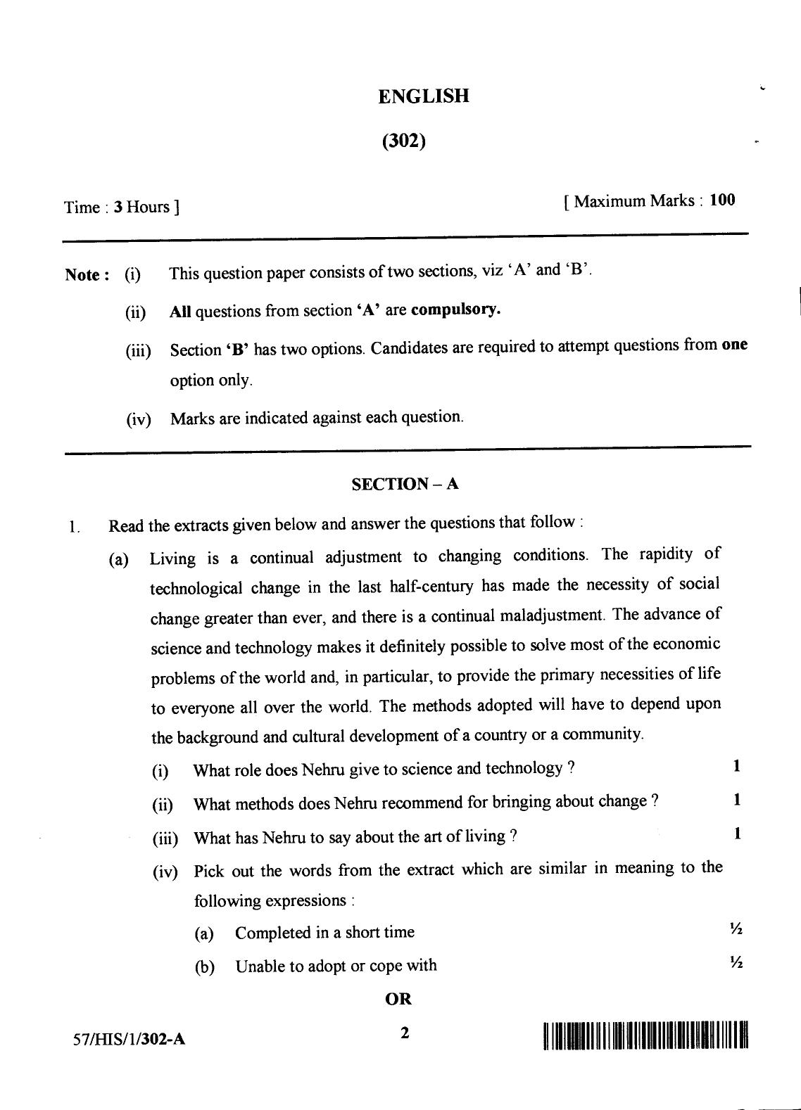 NIOS October 2018 Class 12 English Question Paper - Page 2