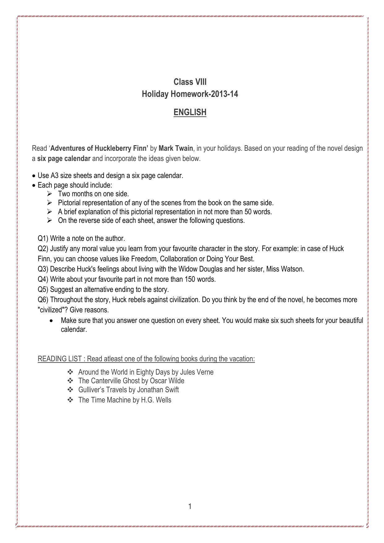 CBSE Worksheets for Class 8 English Assignment 98 - Page 1