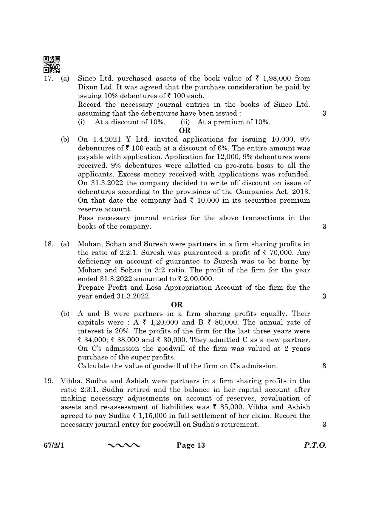 CBSE Class 12 67-2-1 Accountancy 2023 Question Paper - Page 13
