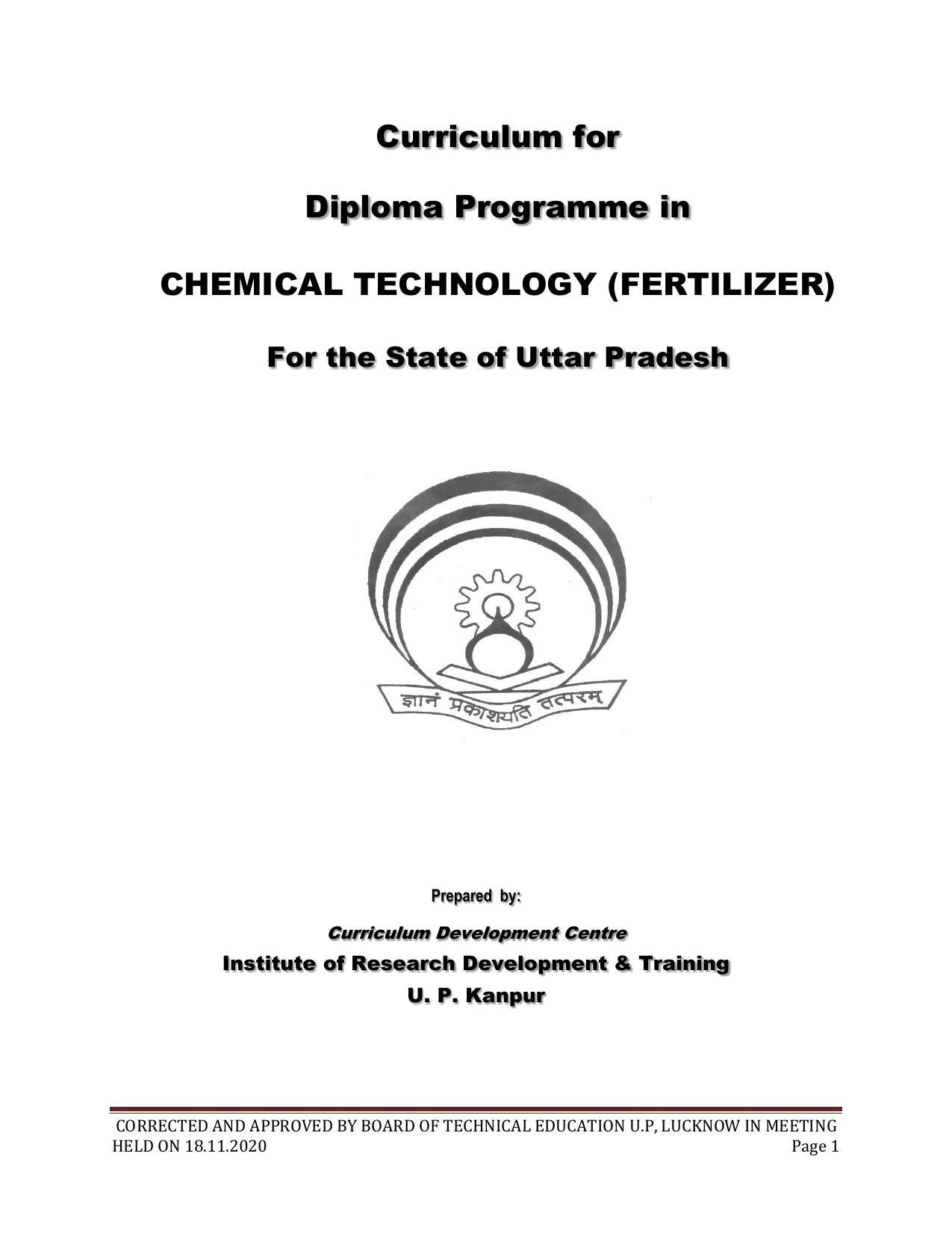 SYLLABUS FOR FIRST SEMESTER SESSION (2020-2021) - SIX SEMESTER DIPLOMA COURSE IN CHEMICAL TECHNOLOGY(FERTILIZER) - Page 1