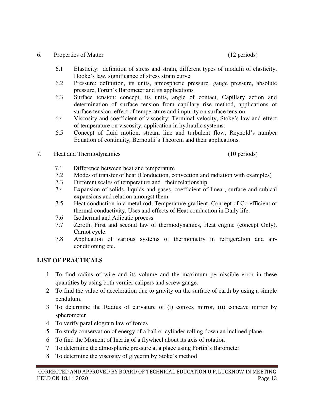 SYLLABUS FOR FIRST SEMESTER SESSION (2020-2021) - SIX SEMESTER DIPLOMA COURSE IN CHEMICAL TECHNOLOGY(FERTILIZER) - Page 13