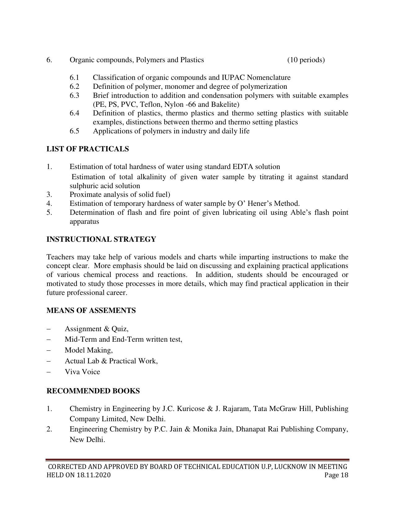 SYLLABUS FOR FIRST SEMESTER SESSION (2020-2021) - SIX SEMESTER DIPLOMA COURSE IN CHEMICAL TECHNOLOGY(FERTILIZER) - Page 18