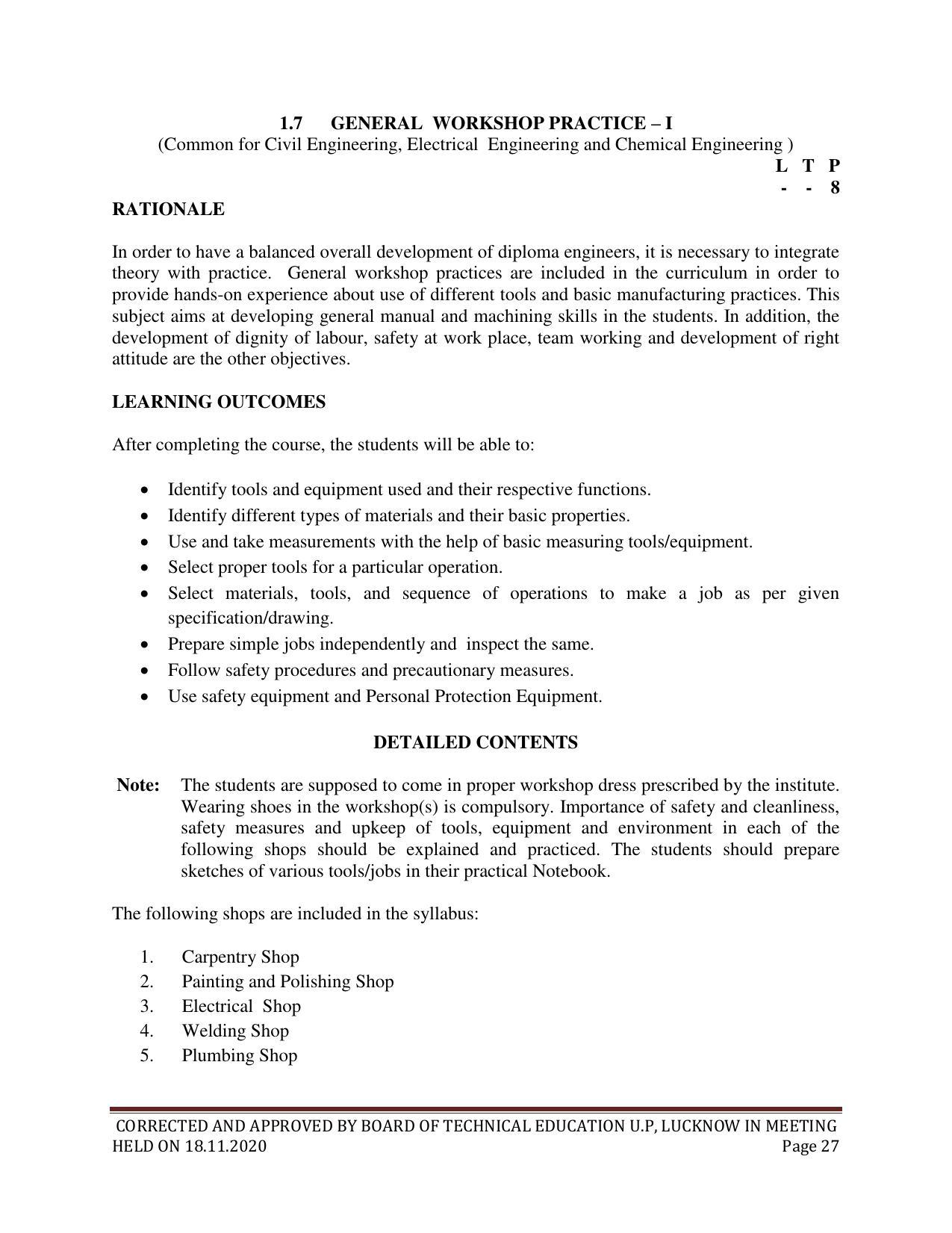 SYLLABUS FOR FIRST SEMESTER SESSION (2020-2021) - SIX SEMESTER DIPLOMA COURSE IN CHEMICAL TECHNOLOGY(FERTILIZER) - Page 27