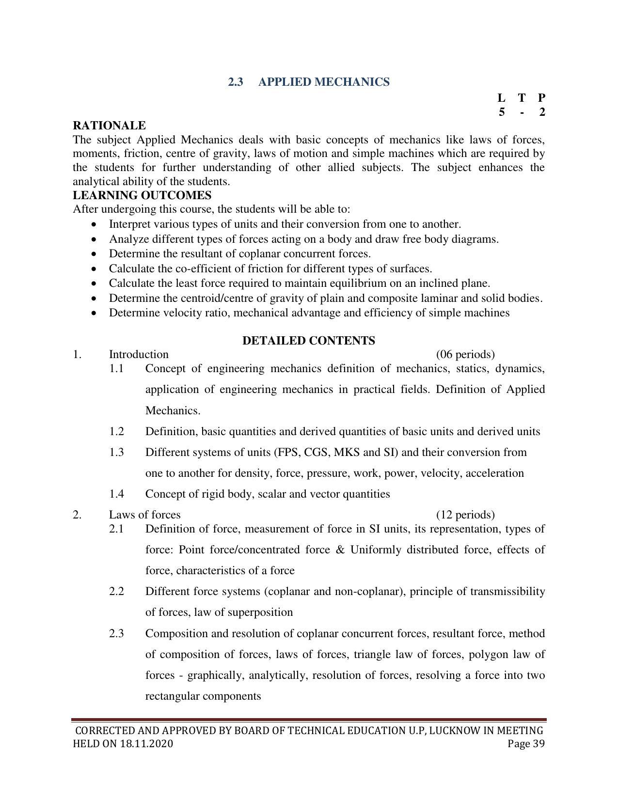 SYLLABUS FOR FIRST SEMESTER SESSION (2020-2021) - SIX SEMESTER DIPLOMA COURSE IN CHEMICAL TECHNOLOGY(FERTILIZER) - Page 39