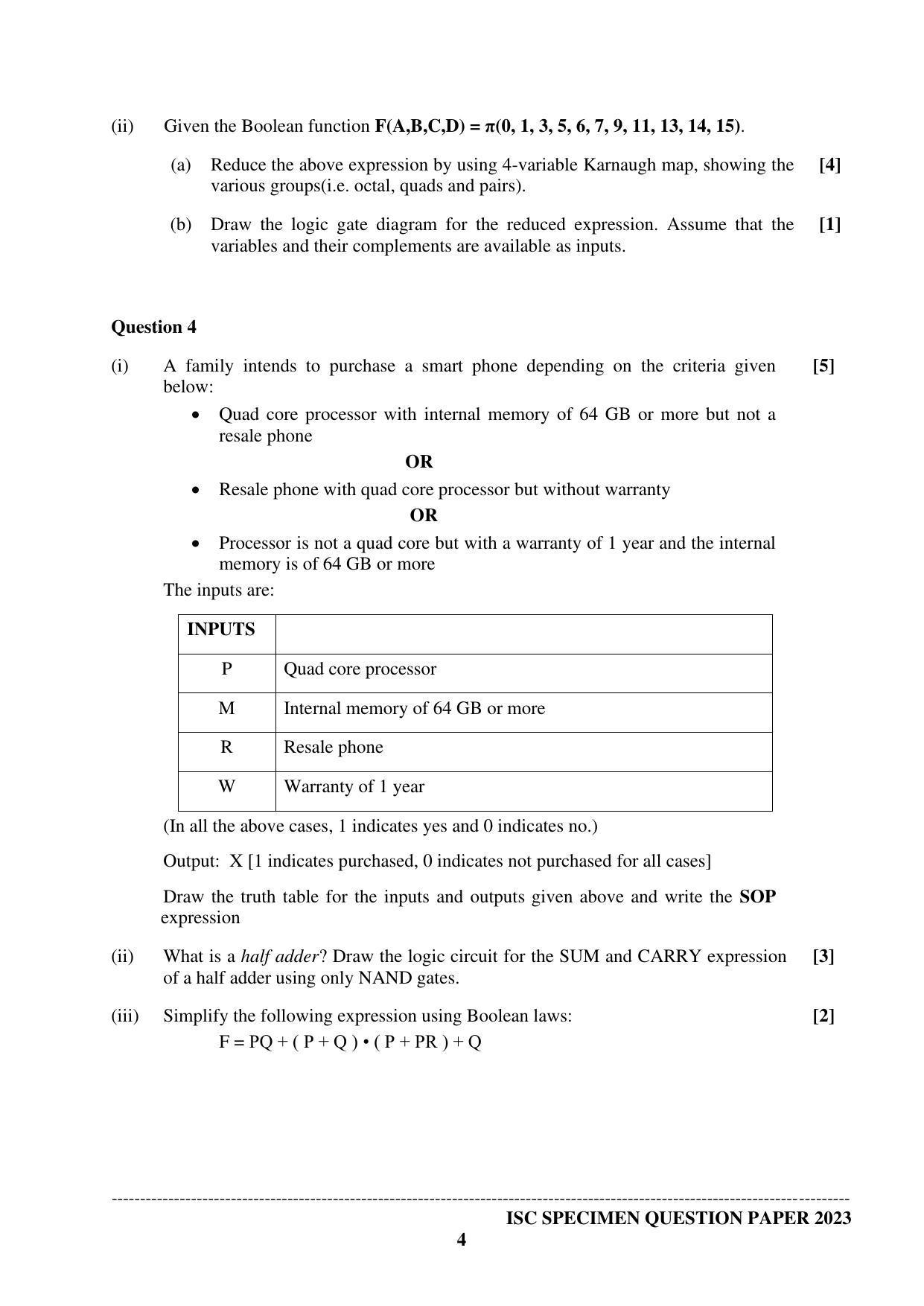 ISC Class 12 Computer Science Paper 1 Sample Paper 2023 - Page 4