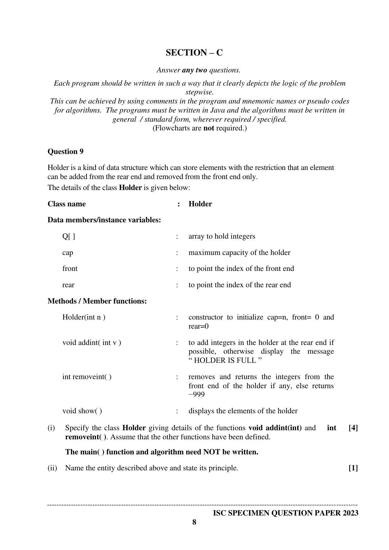 ISC Class 12 Computer Science Paper 1 Sample Paper 2023 - Page 8