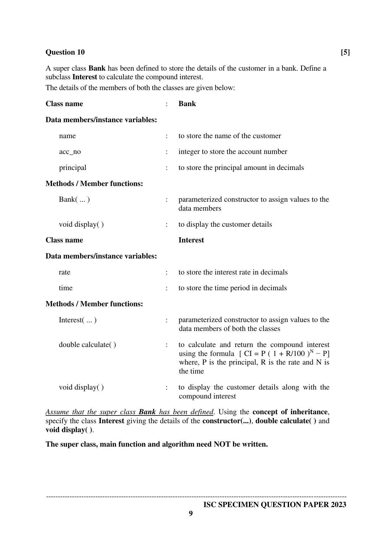 ISC Class 12 Computer Science Paper 1 Sample Paper 2023 - Page 9