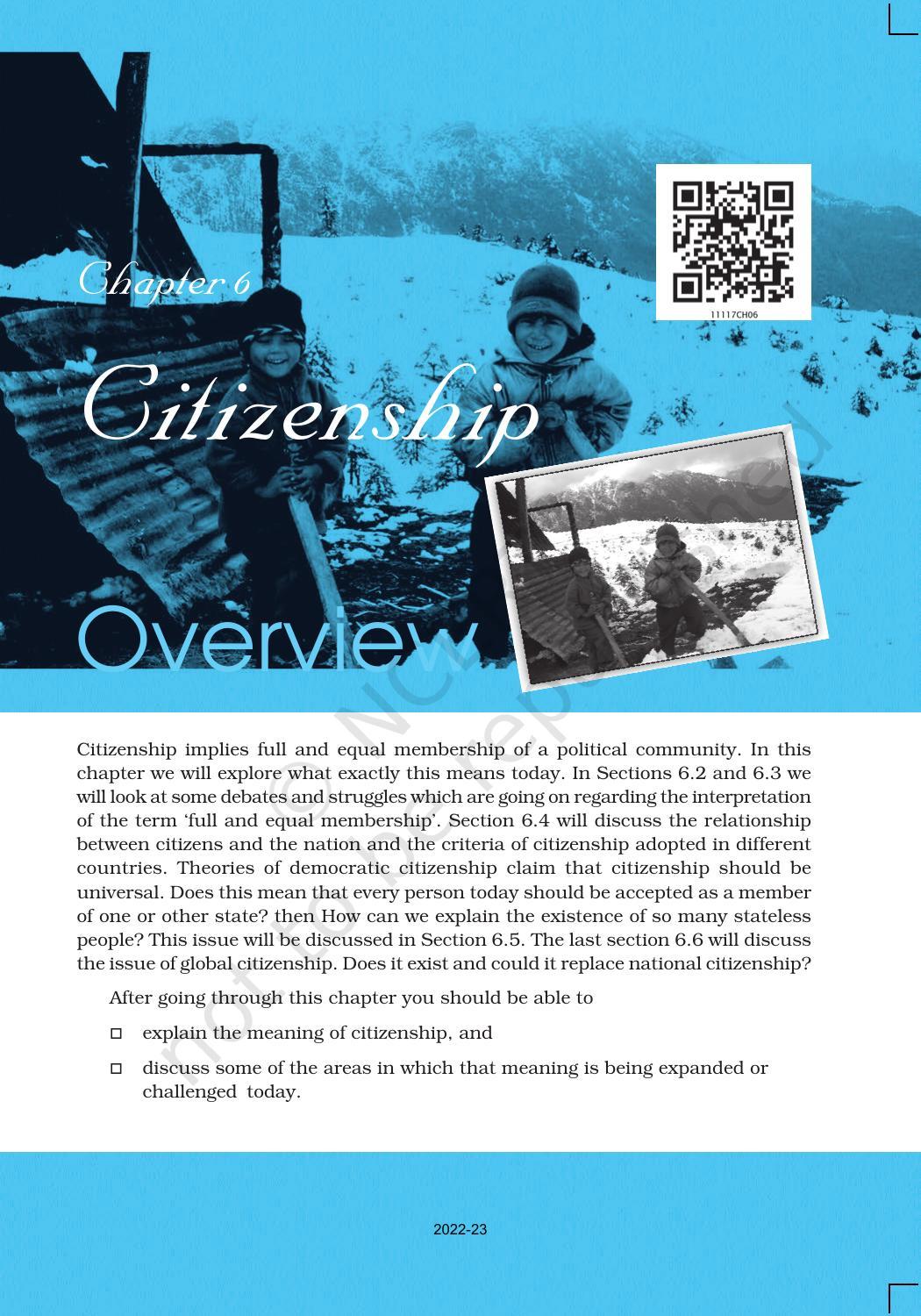 NCERT Book for Class 11 Political Science (Political Theory) Chapter 6 Citizenship - Page 1