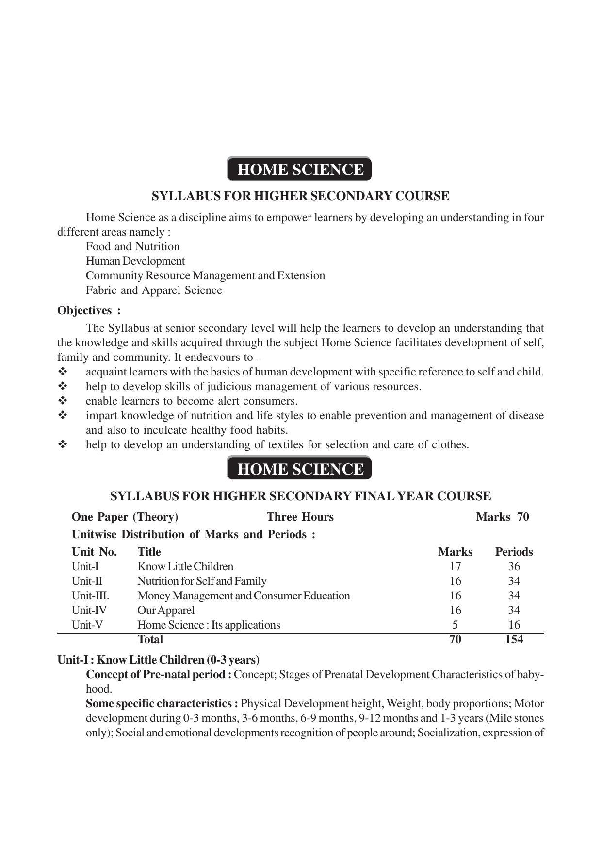 AHSEC 2nd Year Home Science Syllabus - Page 1