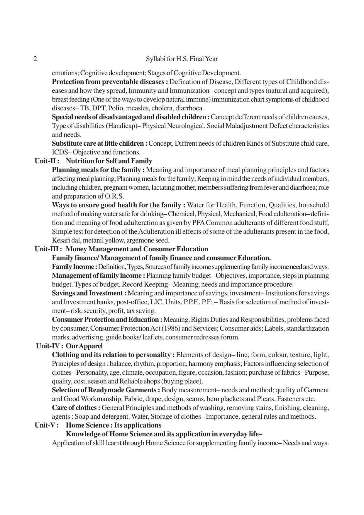 AHSEC 2nd Year Home Science Syllabus - Page 2