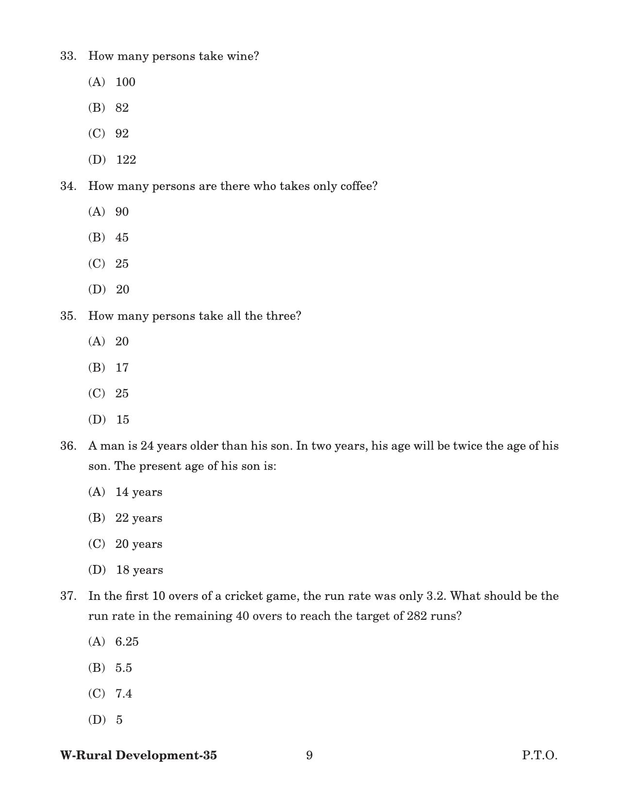 Odisha CPET 2022 RURAL DEVLOPMENT Question Paper - Page 9
