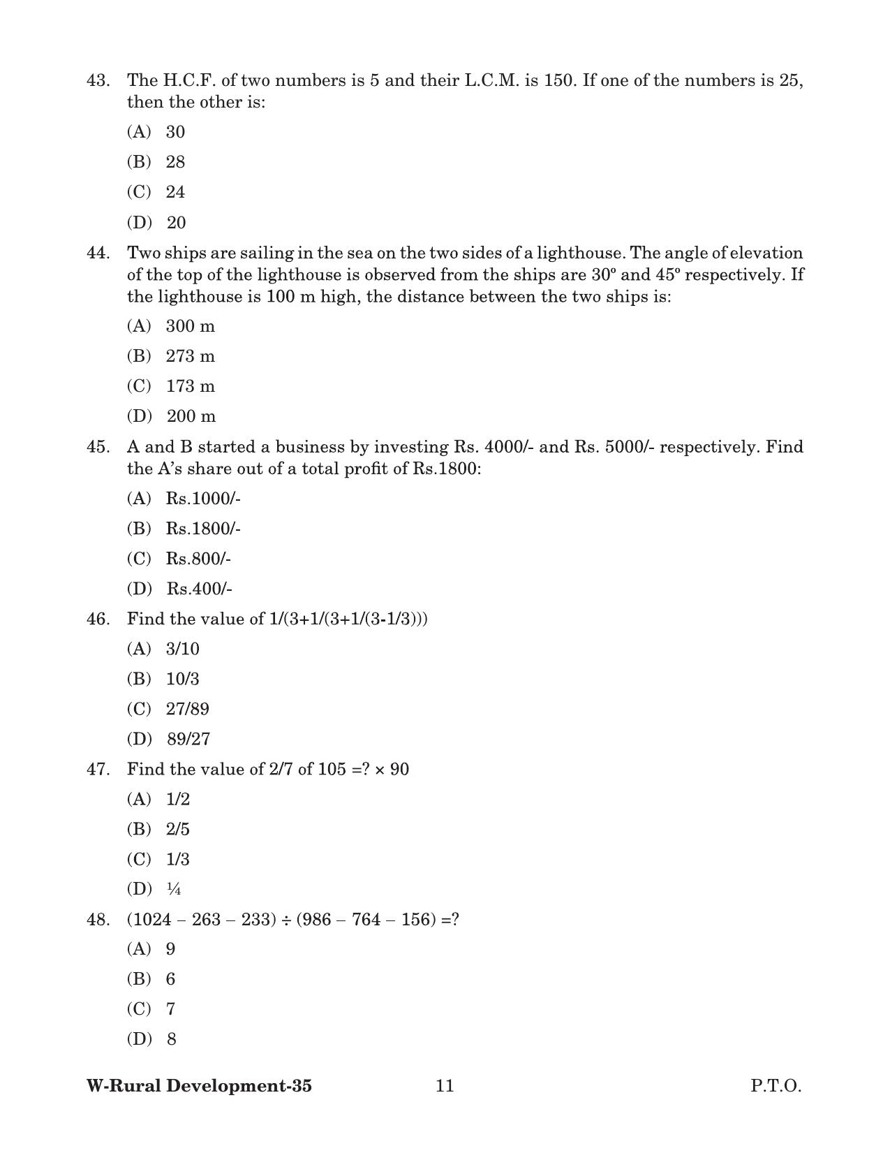 Odisha CPET 2022 RURAL DEVLOPMENT Question Paper - Page 11
