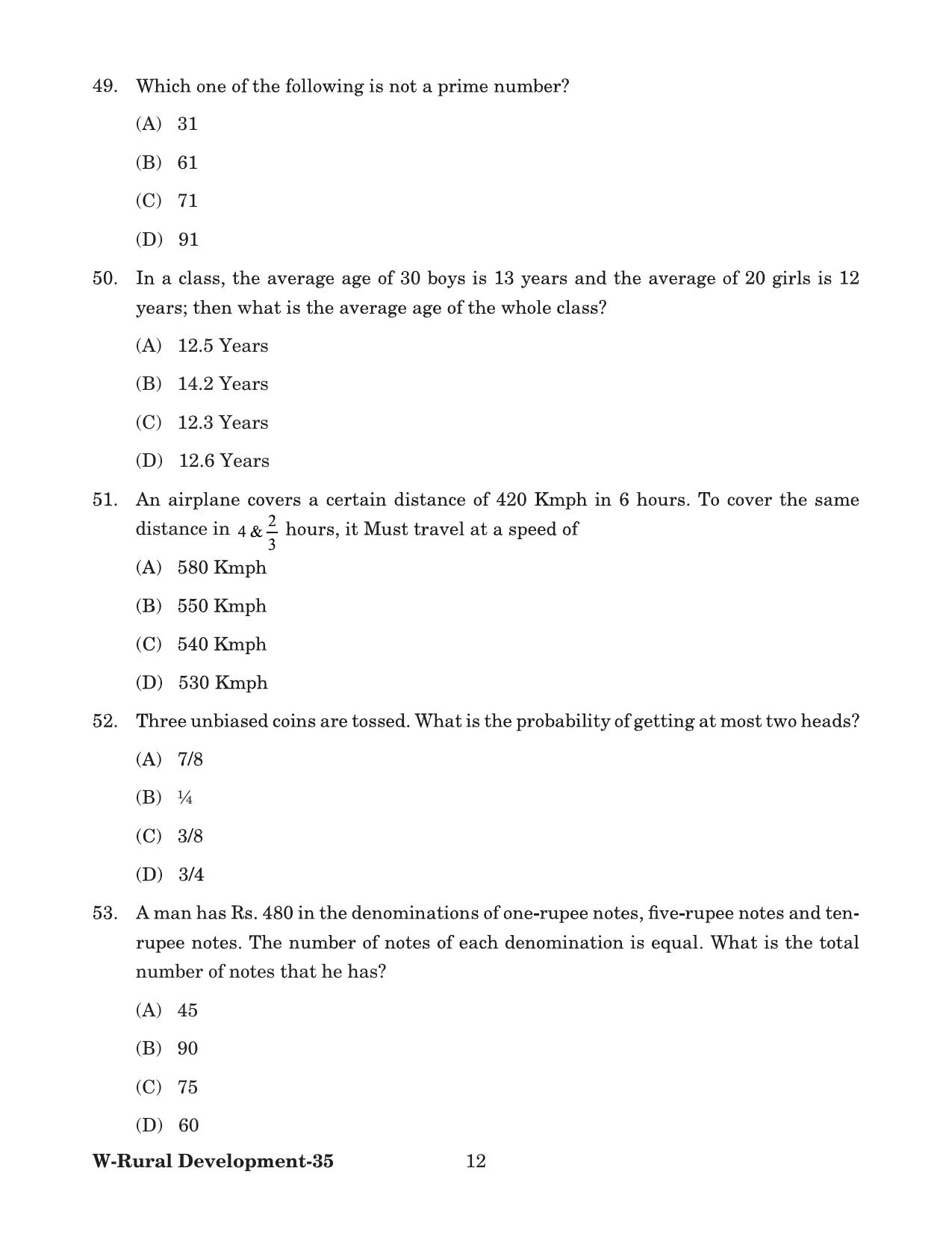 Odisha CPET 2022 RURAL DEVLOPMENT Question Paper - Page 12