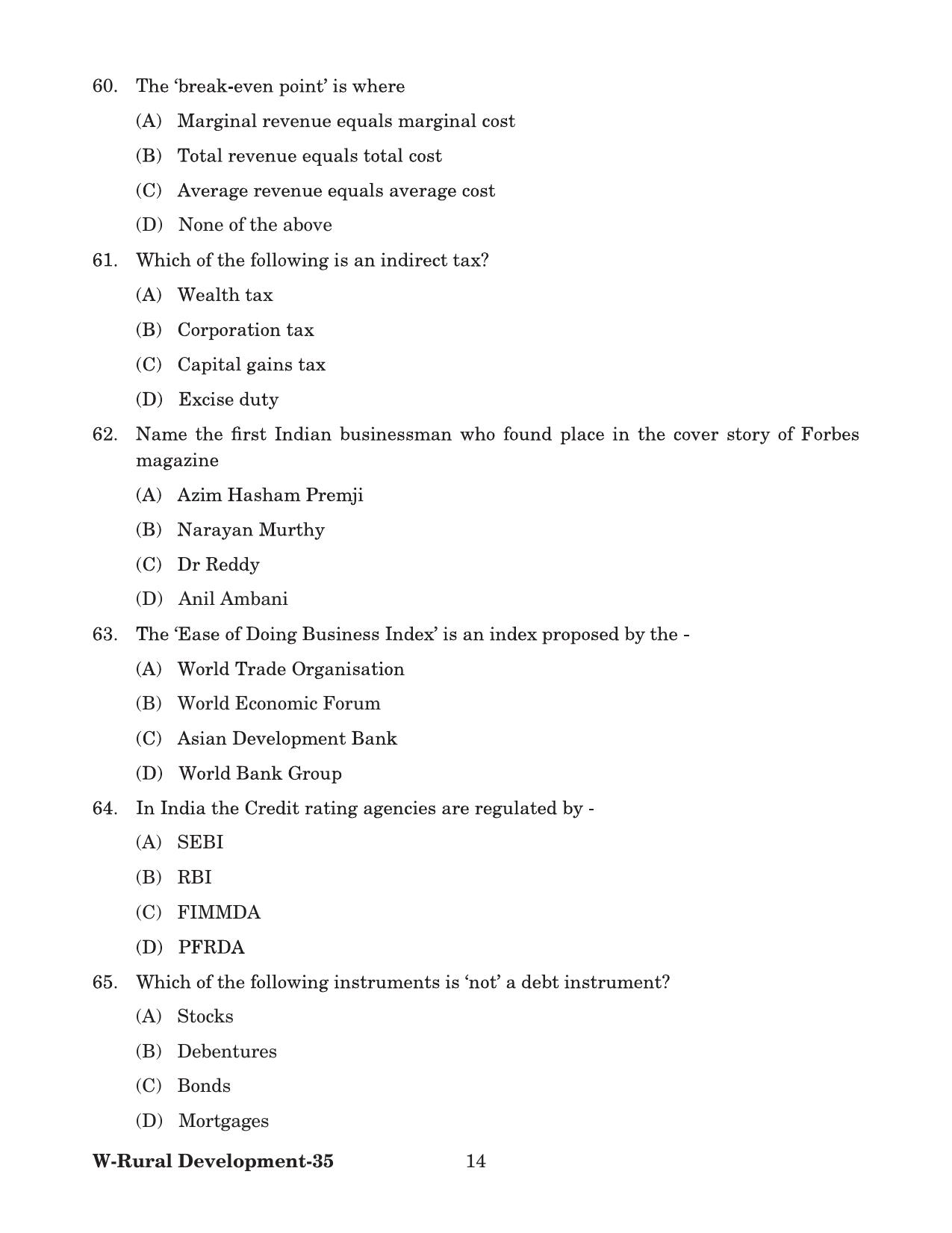 Odisha CPET 2022 RURAL DEVLOPMENT Question Paper - Page 14