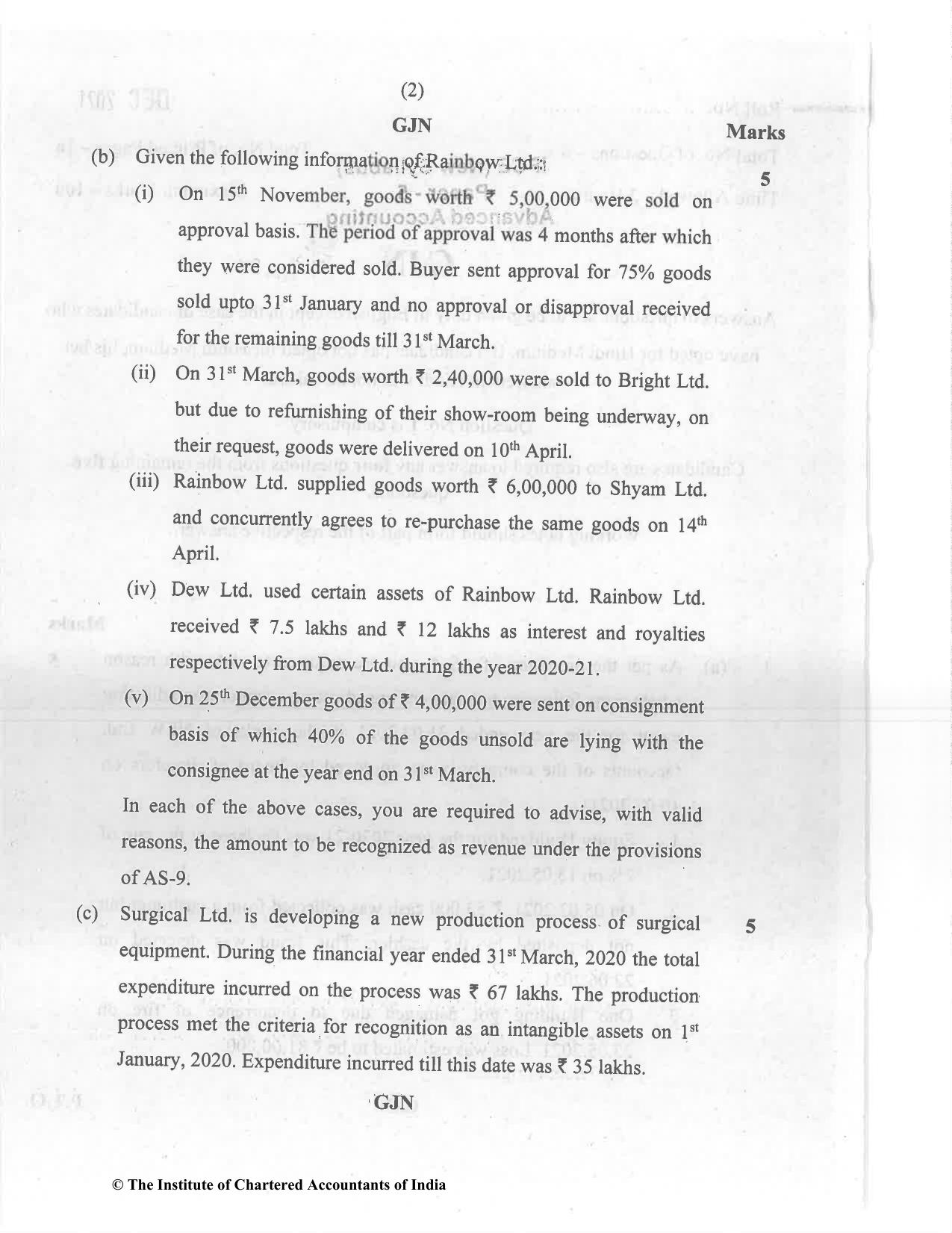 CA Inter Dec 2021 Question Paper - Paper 5 – Advanced Accounting - Page 2