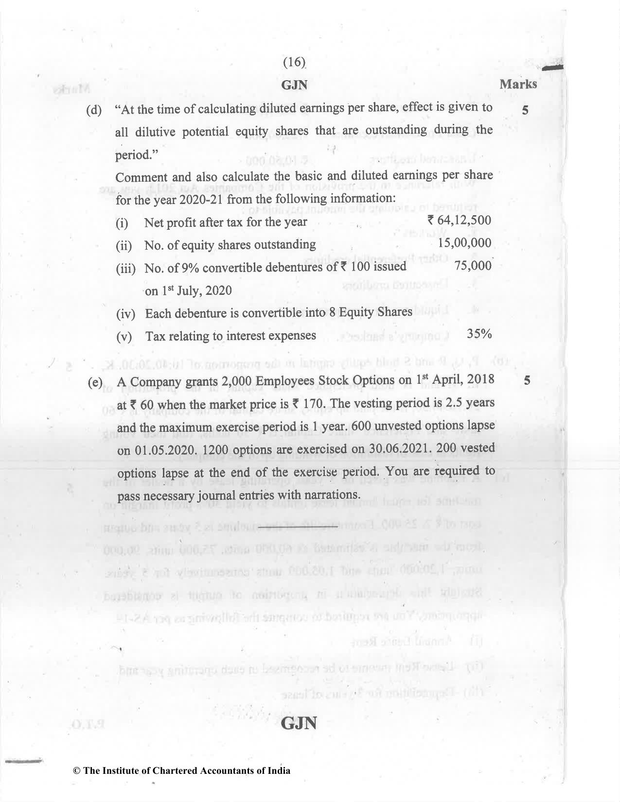CA Inter Dec 2021 Question Paper - Paper 5 – Advanced Accounting - Page 16