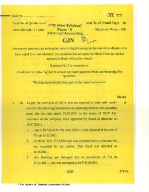CA Inter Dec 2021 Question Paper - Paper 5 – Advanced Accounting