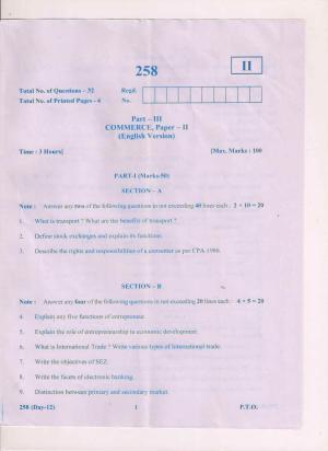 AP Inter 2nd Year Commerce-II (EM) March-2019-General Question Paper