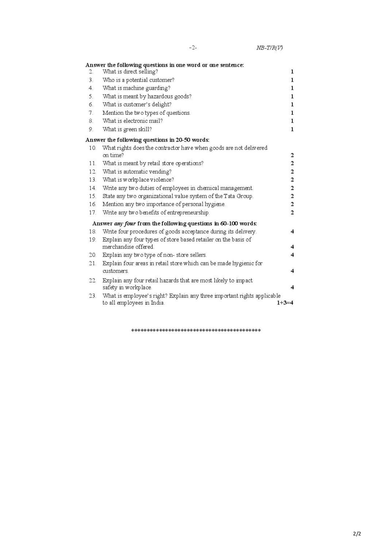 Nagaland Board Class 10 Retail 2021 Question Paper - Page 2