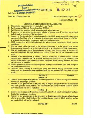 CA Inter Nov 2019 Question Paper - Paper 7 – Enterprise Information Systems & Strategic Management