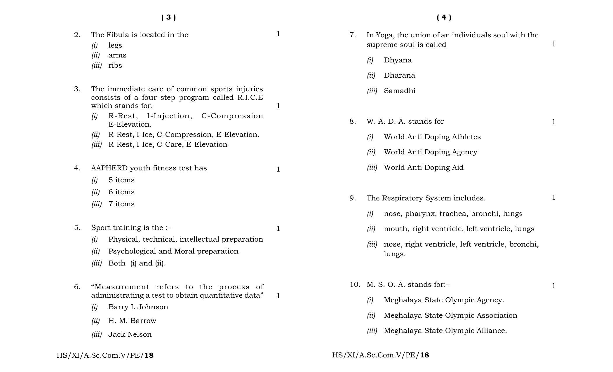 Meghalaya Board (MBOSE) Class 11 Physical_Education 2018 Question Paper - Page 2