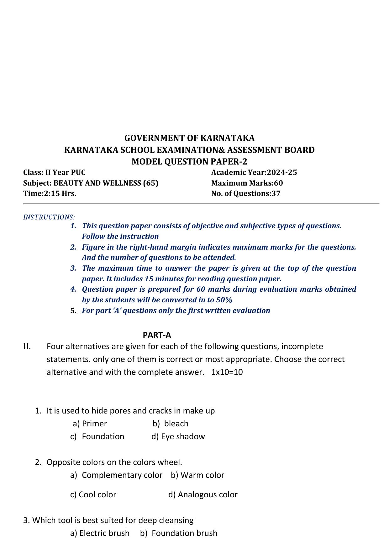 Karnataka II PUC Beauty & Wellness Model Question Paper II 2025 - Page 4