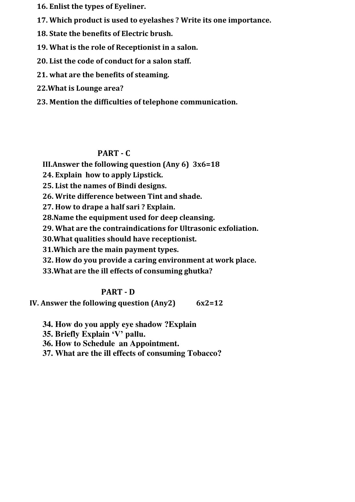 Karnataka II PUC Beauty & Wellness Model Question Paper II 2025 - Page 6
