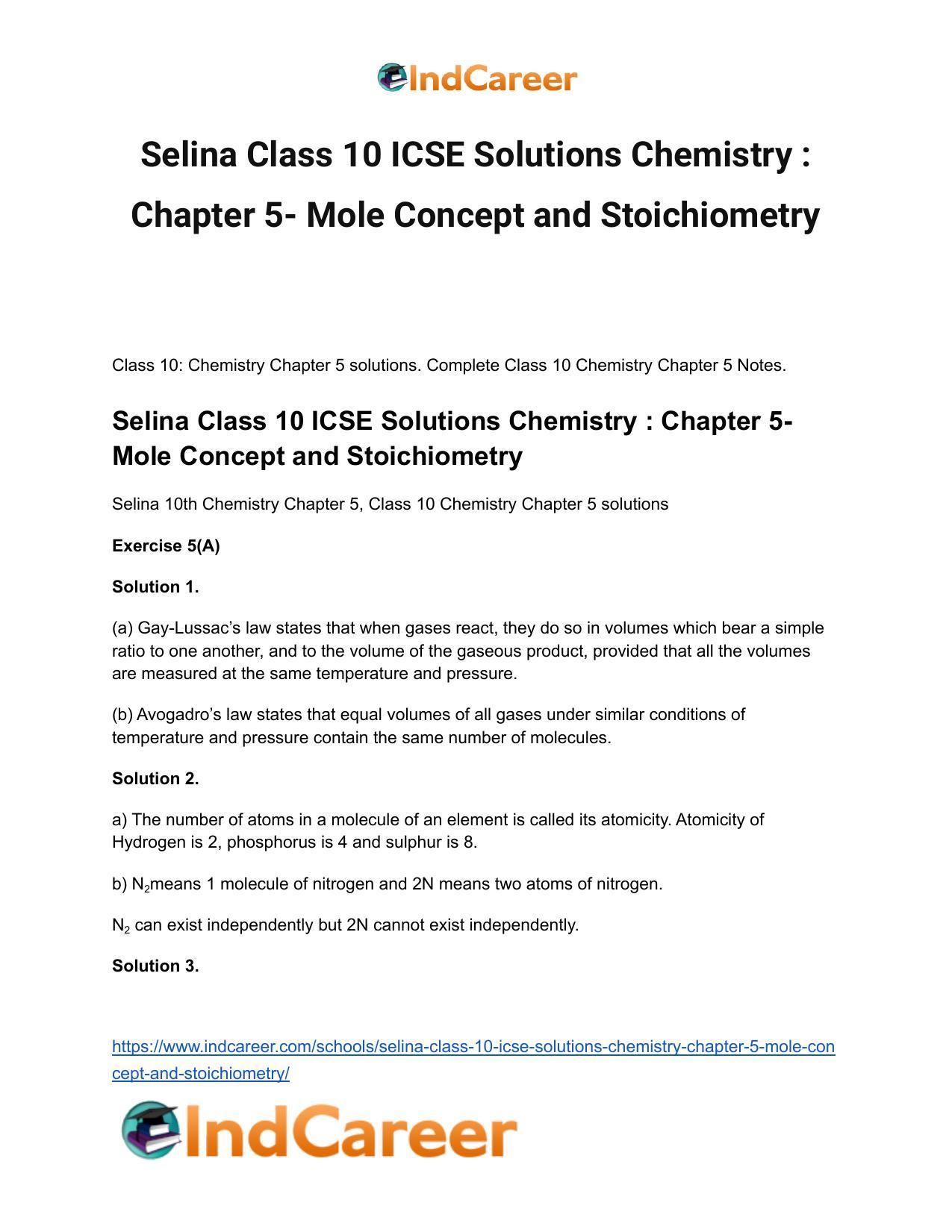 Selina Class 10 ICSE Solutions Chemistry : Chapter 5- Mole Concept and Stoichiometry - Page 2