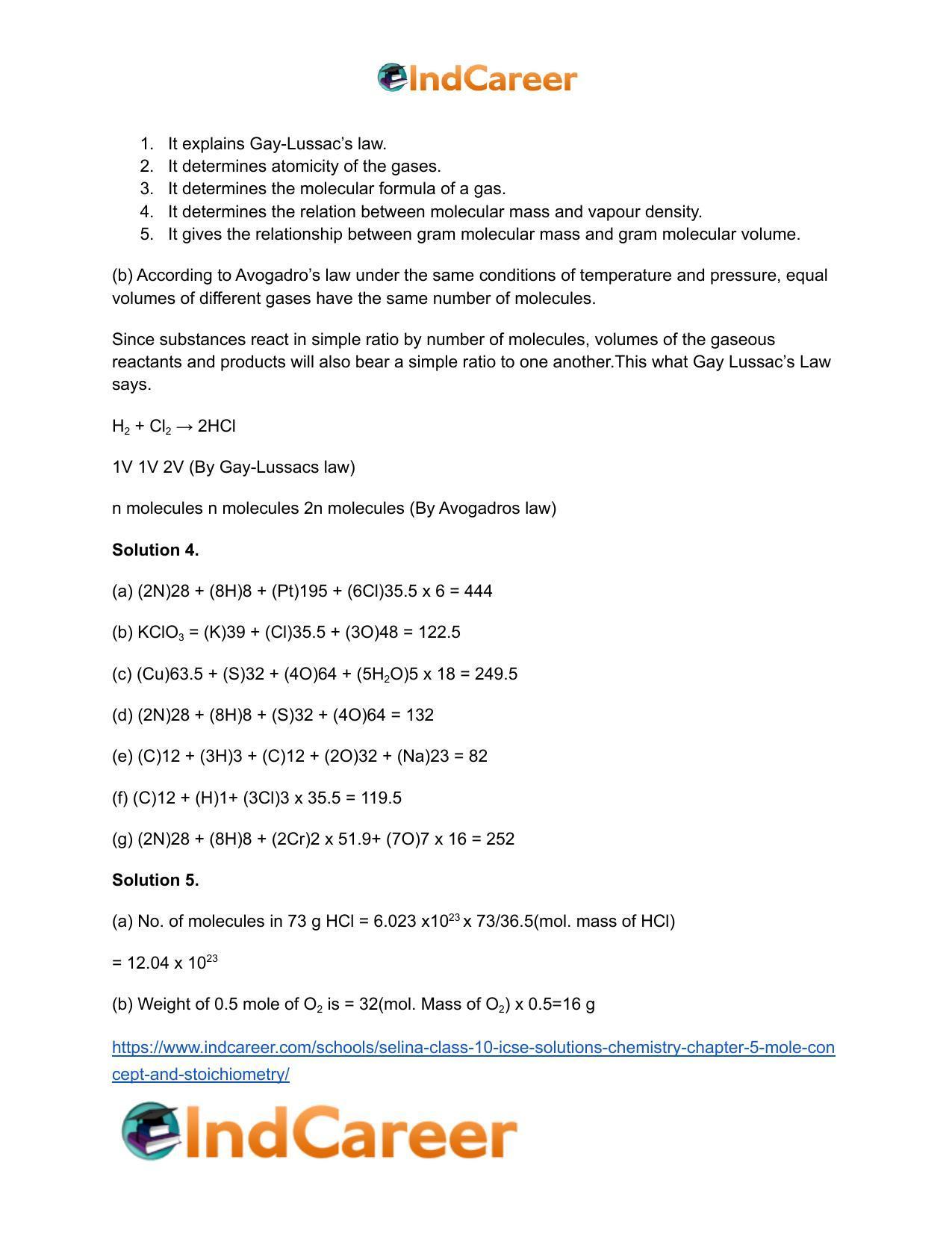 Selina Class 10 ICSE Solutions Chemistry : Chapter 5- Mole Concept and Stoichiometry - Page 10