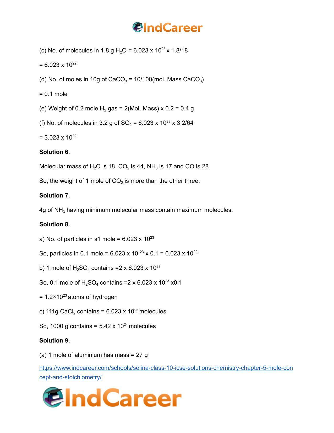 Selina Class 10 ICSE Solutions Chemistry : Chapter 5- Mole Concept and Stoichiometry - Page 11