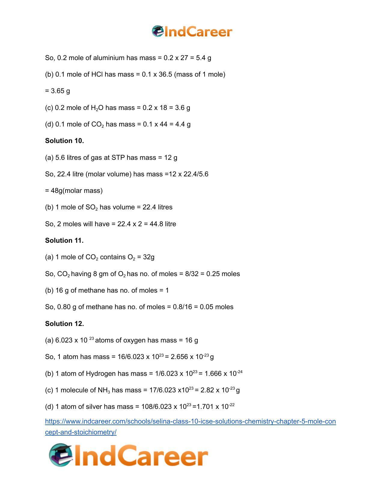 Selina Class 10 ICSE Solutions Chemistry : Chapter 5- Mole Concept and Stoichiometry - Page 12