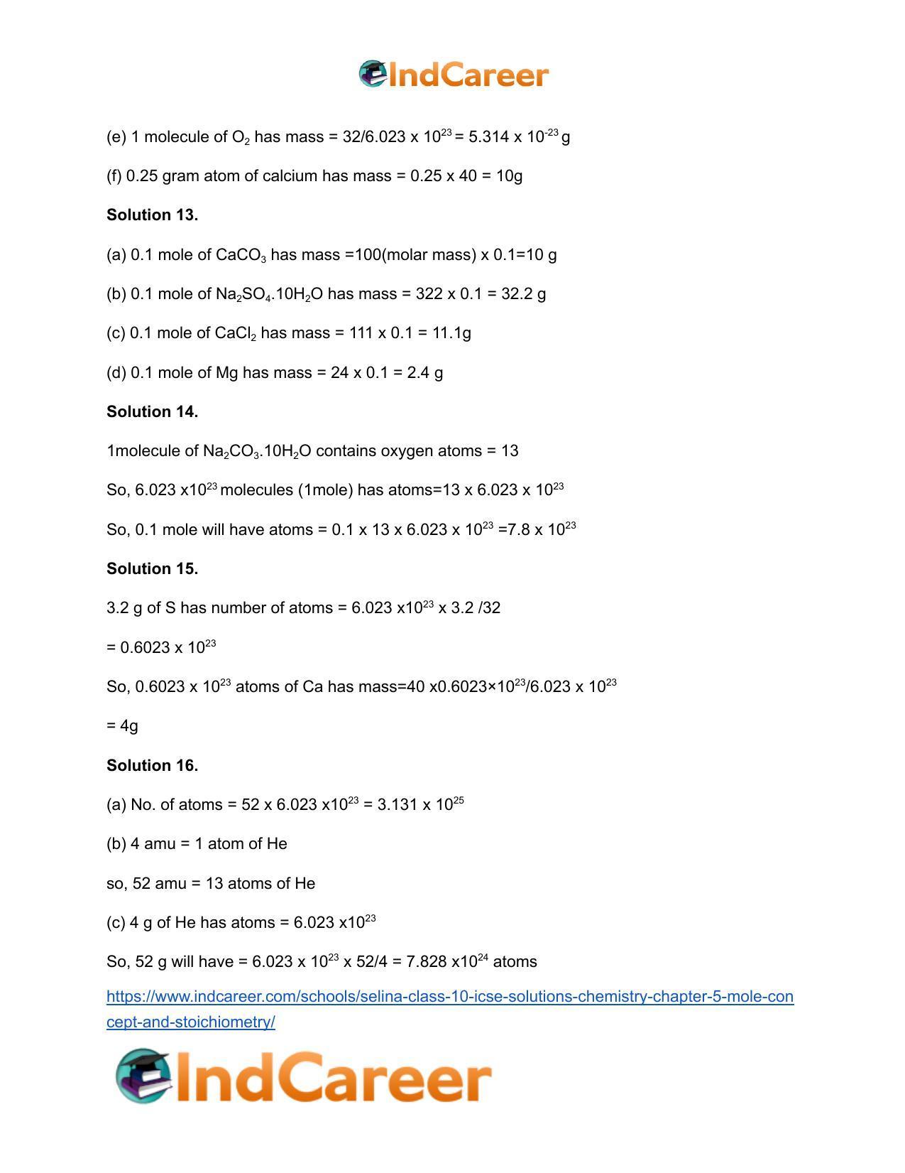 Selina Class 10 ICSE Solutions Chemistry : Chapter 5- Mole Concept and Stoichiometry - Page 13