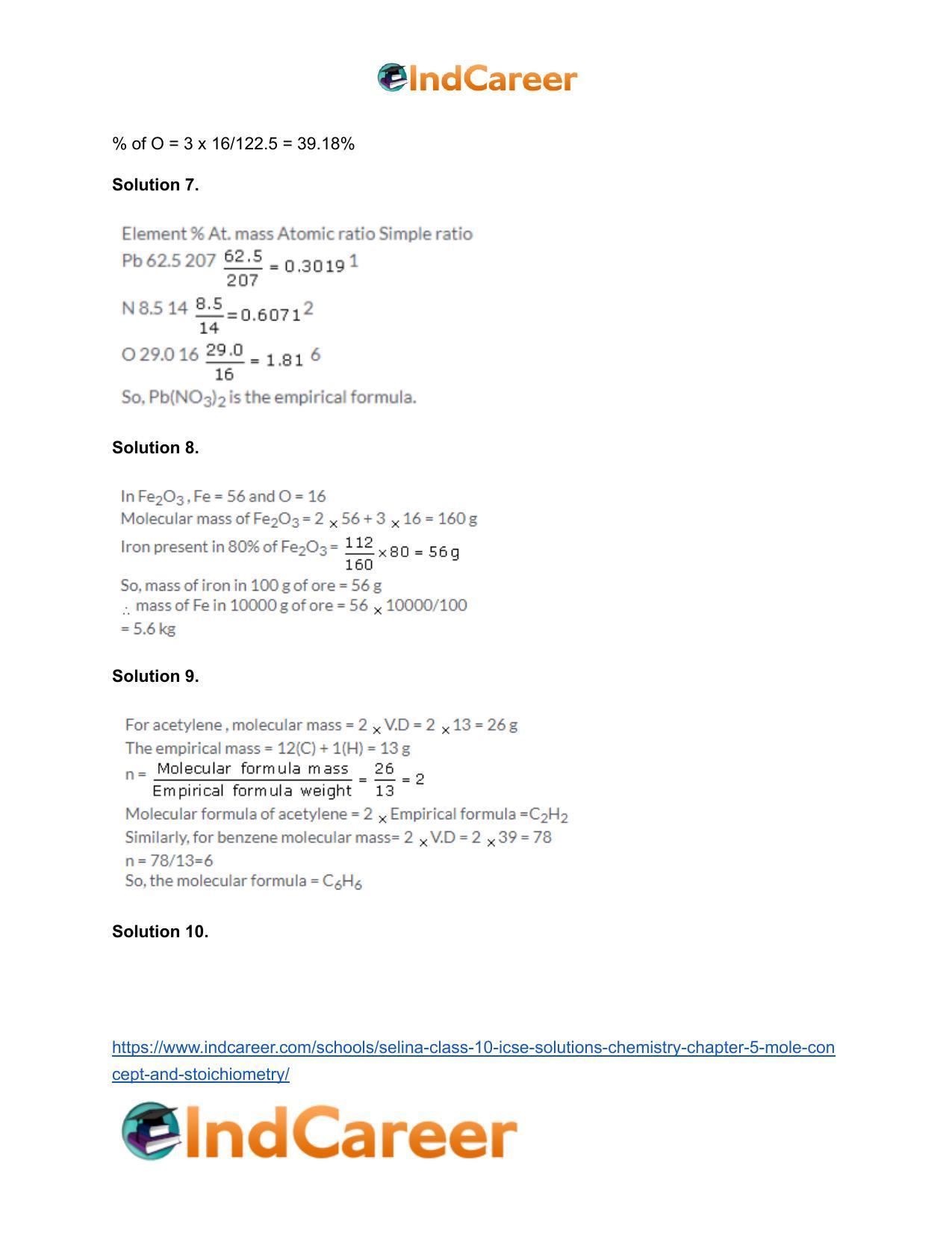 Selina Class 10 ICSE Solutions Chemistry : Chapter 5- Mole Concept and Stoichiometry - Page 20