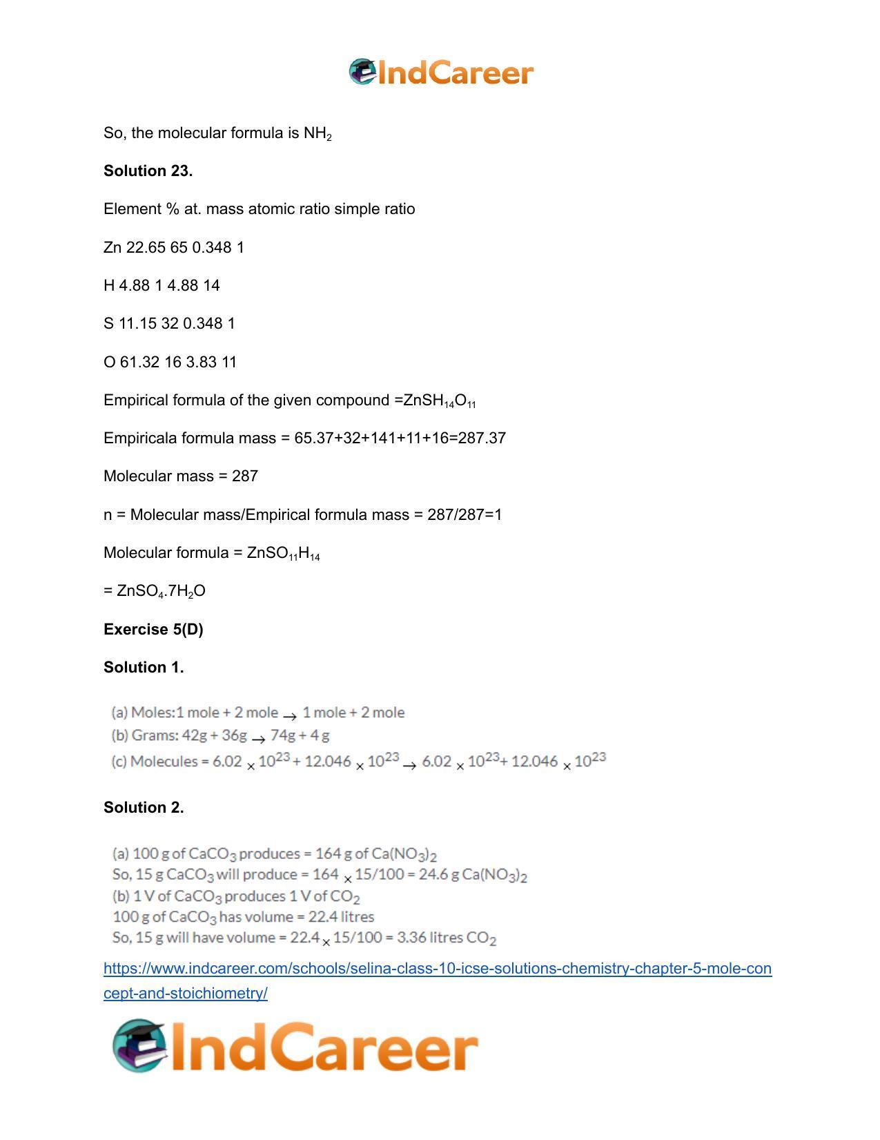 Selina Class 10 ICSE Solutions Chemistry : Chapter 5- Mole Concept and Stoichiometry - Page 25