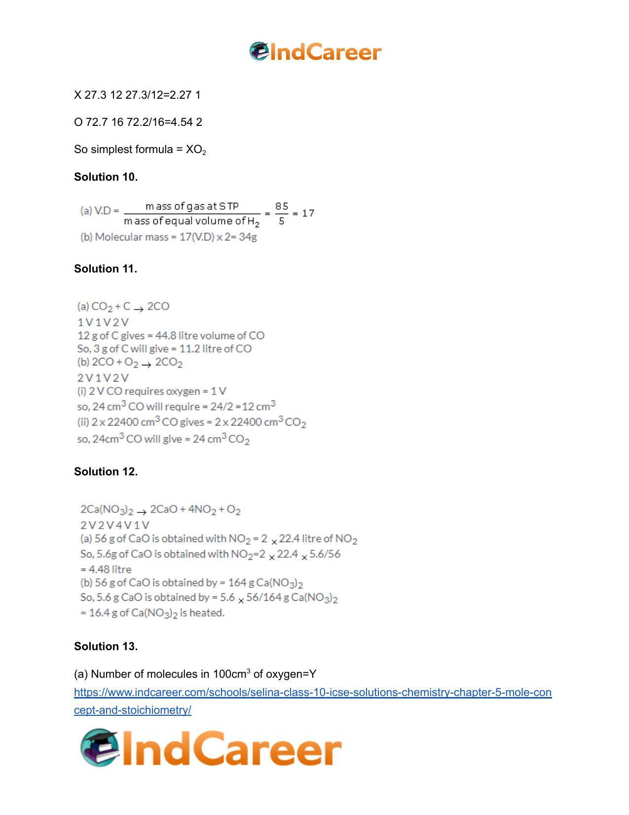 Selina Class 10 ICSE Solutions Chemistry : Chapter 5- Mole Concept and Stoichiometry - Page 33