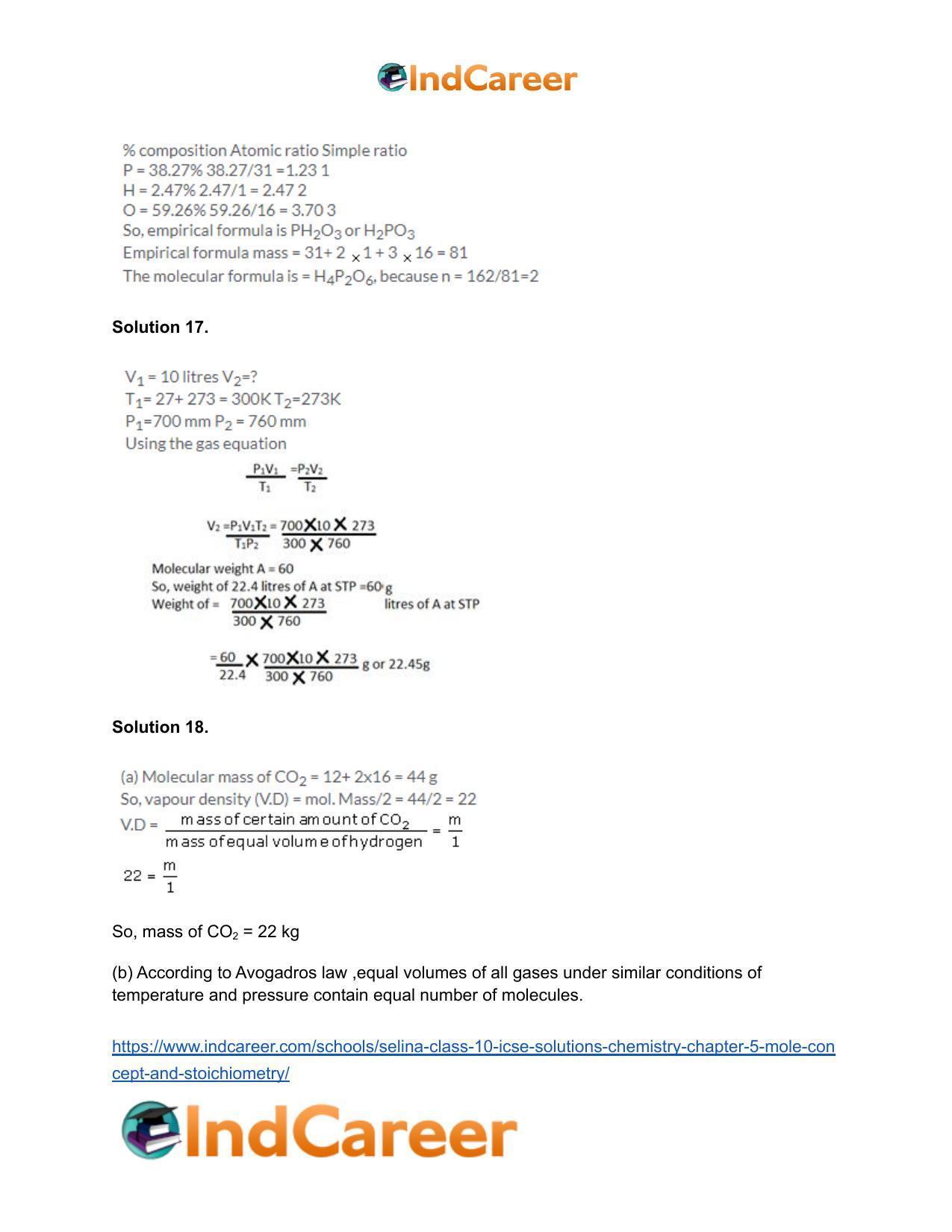 Selina Class 10 ICSE Solutions Chemistry : Chapter 5- Mole Concept and Stoichiometry - Page 35