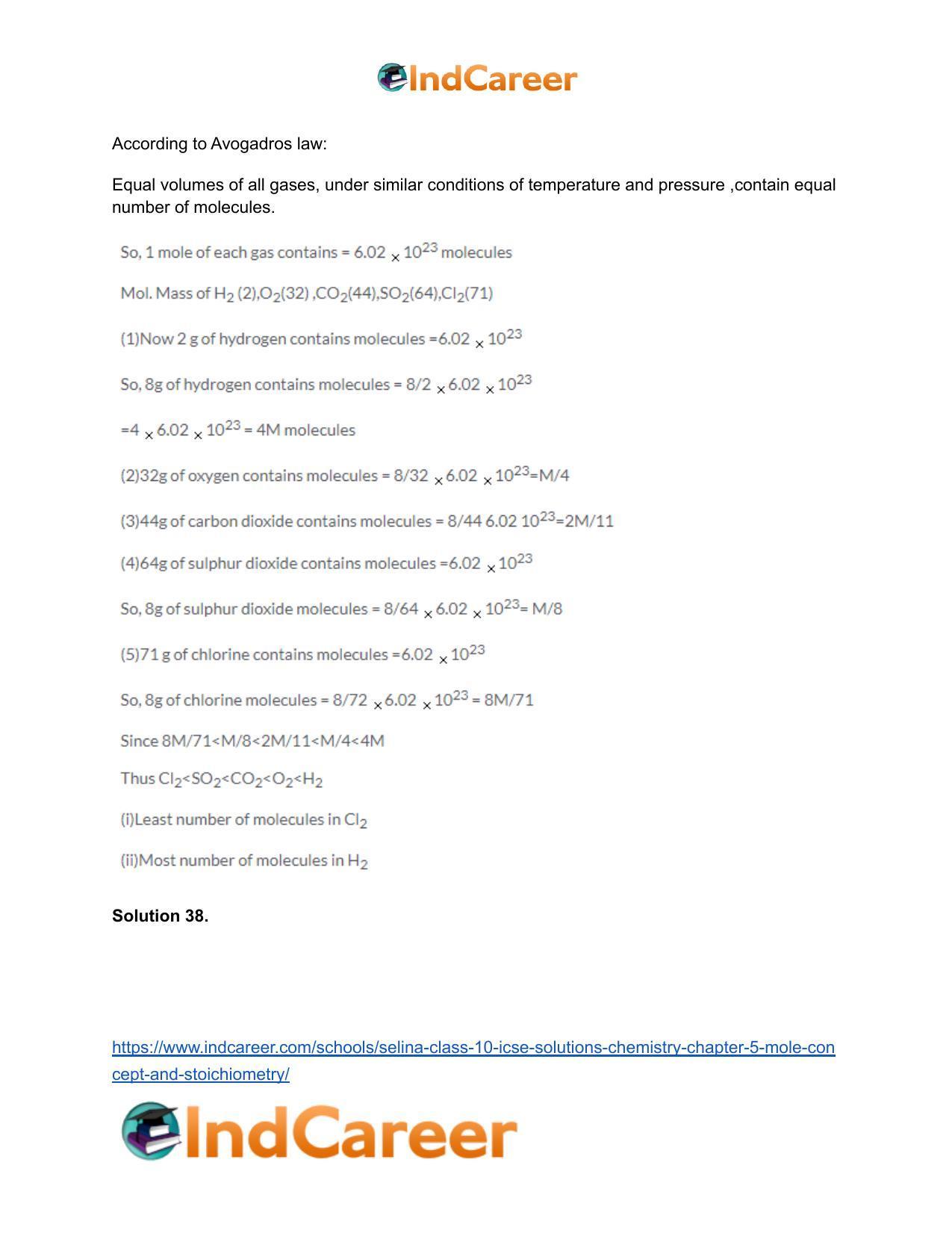 Selina Class 10 ICSE Solutions Chemistry : Chapter 5- Mole Concept and Stoichiometry - Page 44