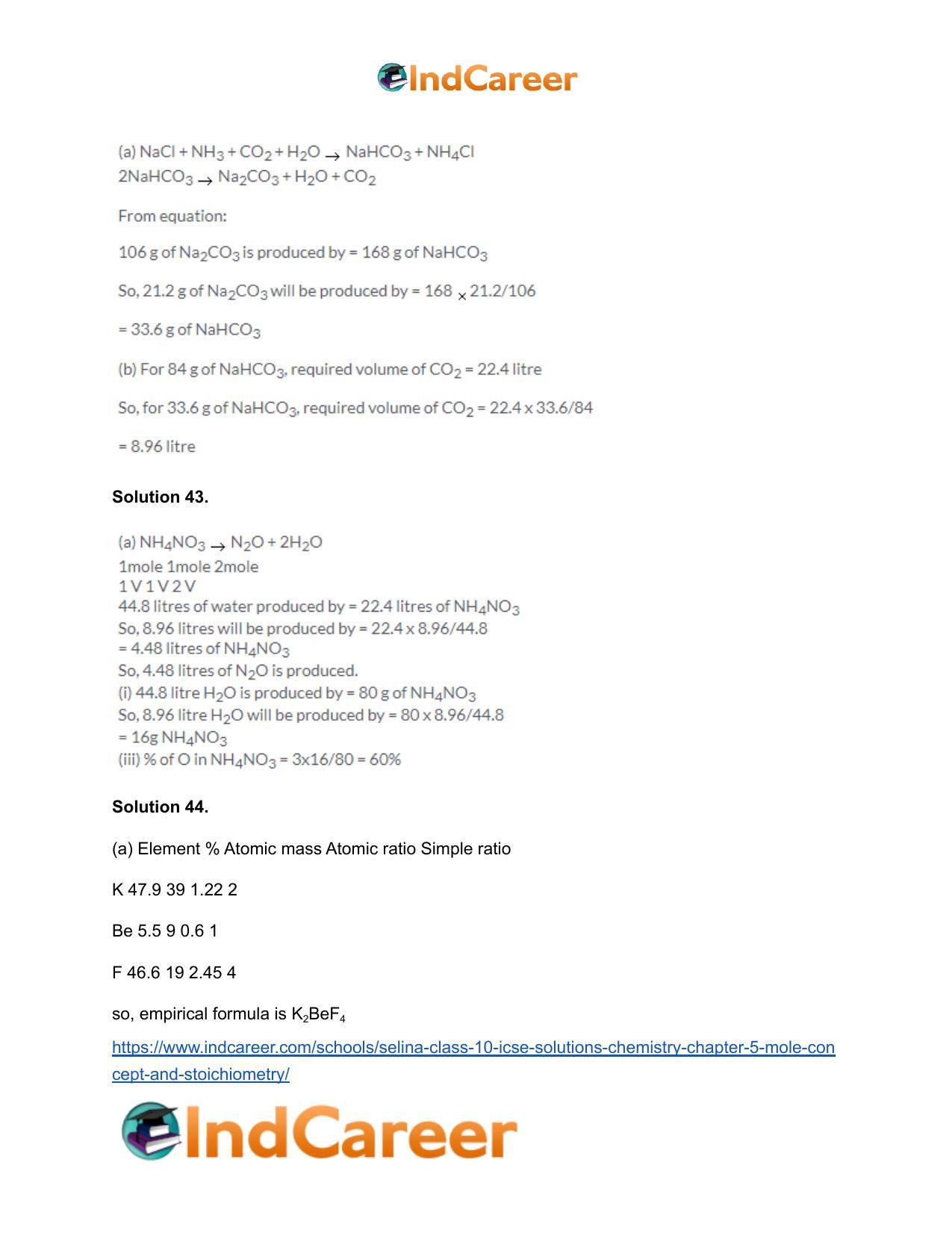 Selina Class 10 ICSE Solutions Chemistry : Chapter 5- Mole Concept and Stoichiometry - Page 47