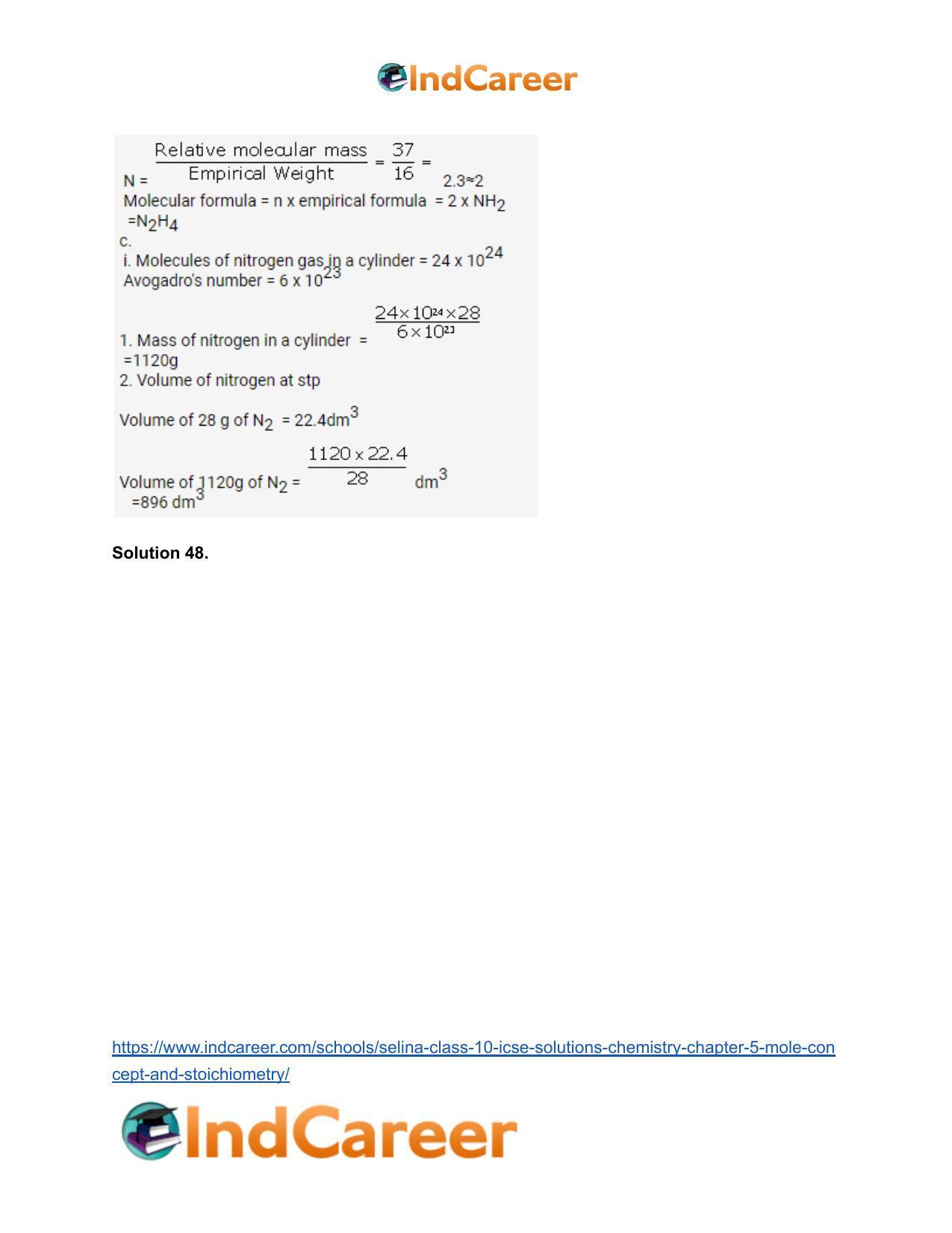 Selina Class 10 ICSE Solutions Chemistry : Chapter 5- Mole Concept and Stoichiometry - Page 50