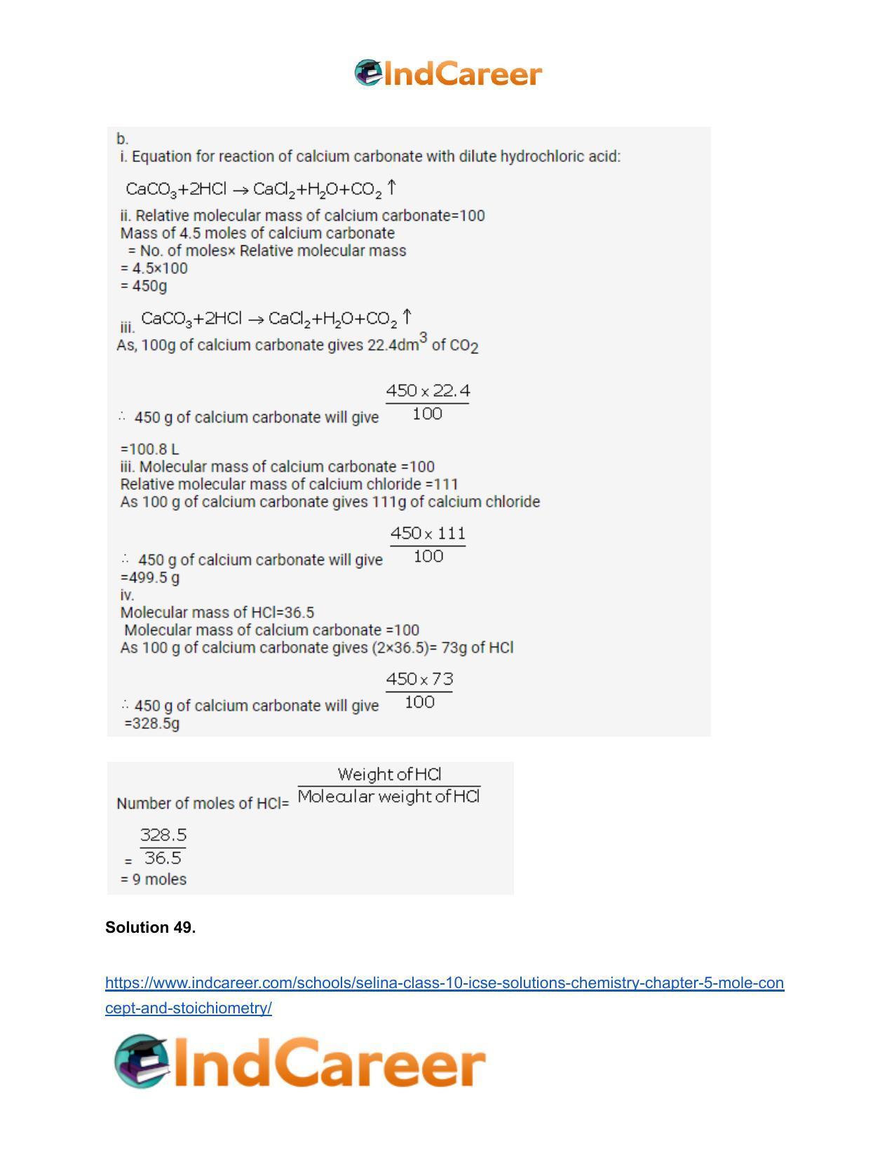 Selina Class 10 ICSE Solutions Chemistry : Chapter 5- Mole Concept and Stoichiometry - Page 52